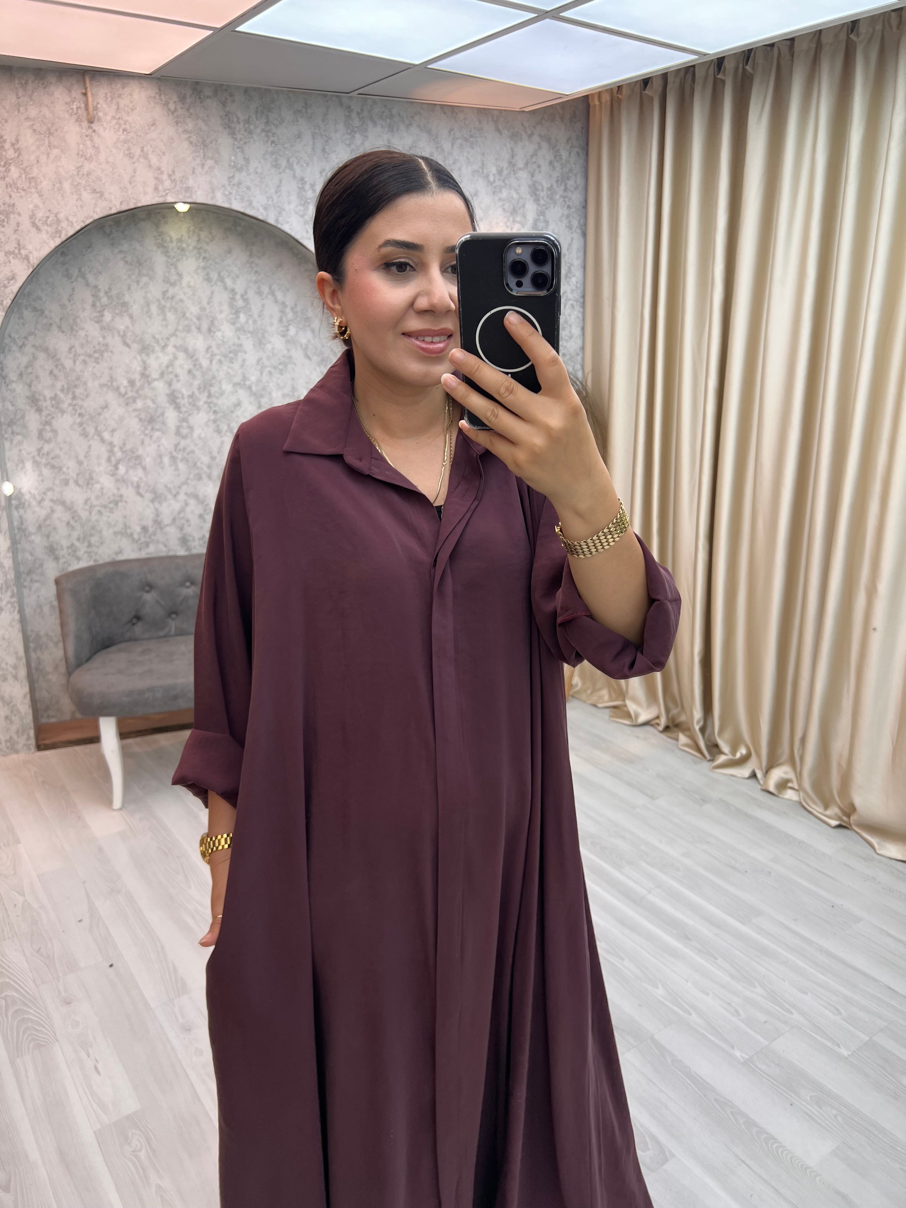 Premium Kemerli Salaş Elbise Mürdüm