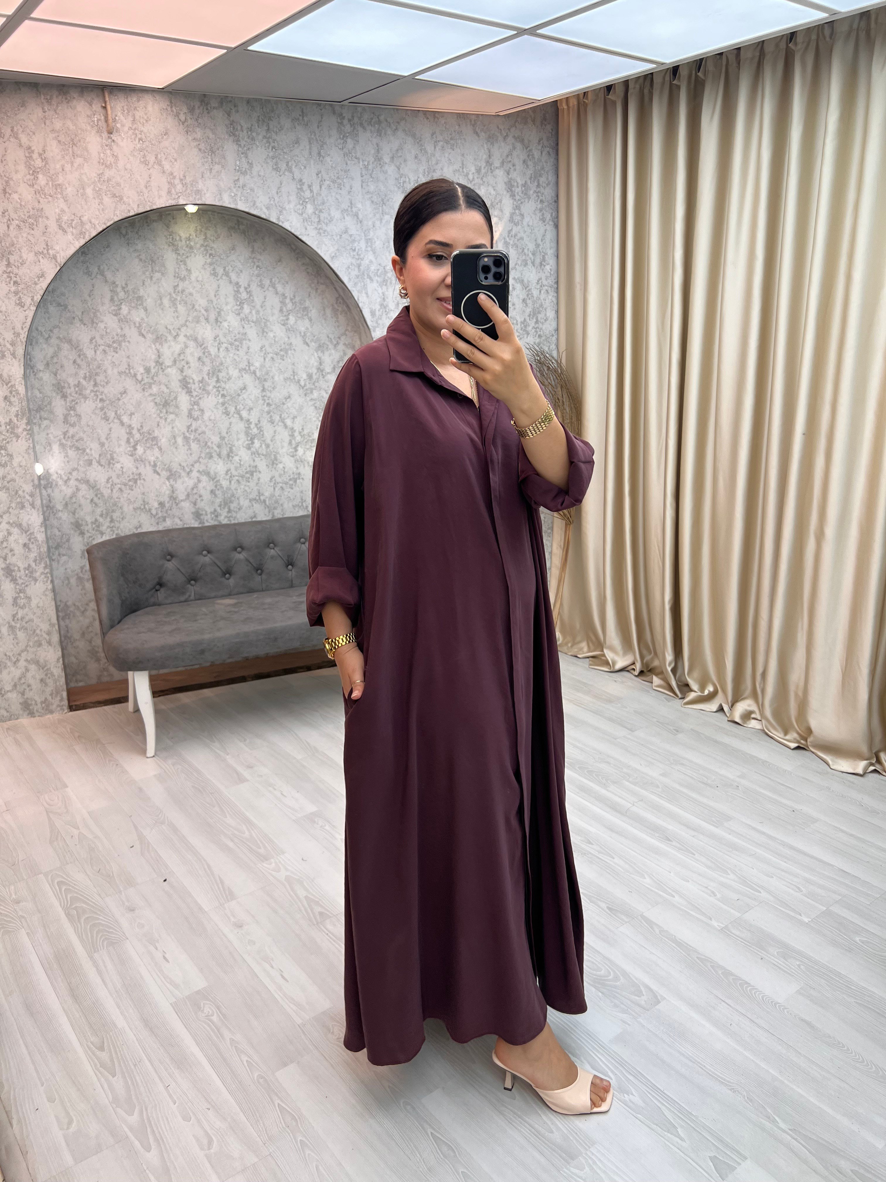 Premium Kemerli Salaş Elbise Mürdüm
