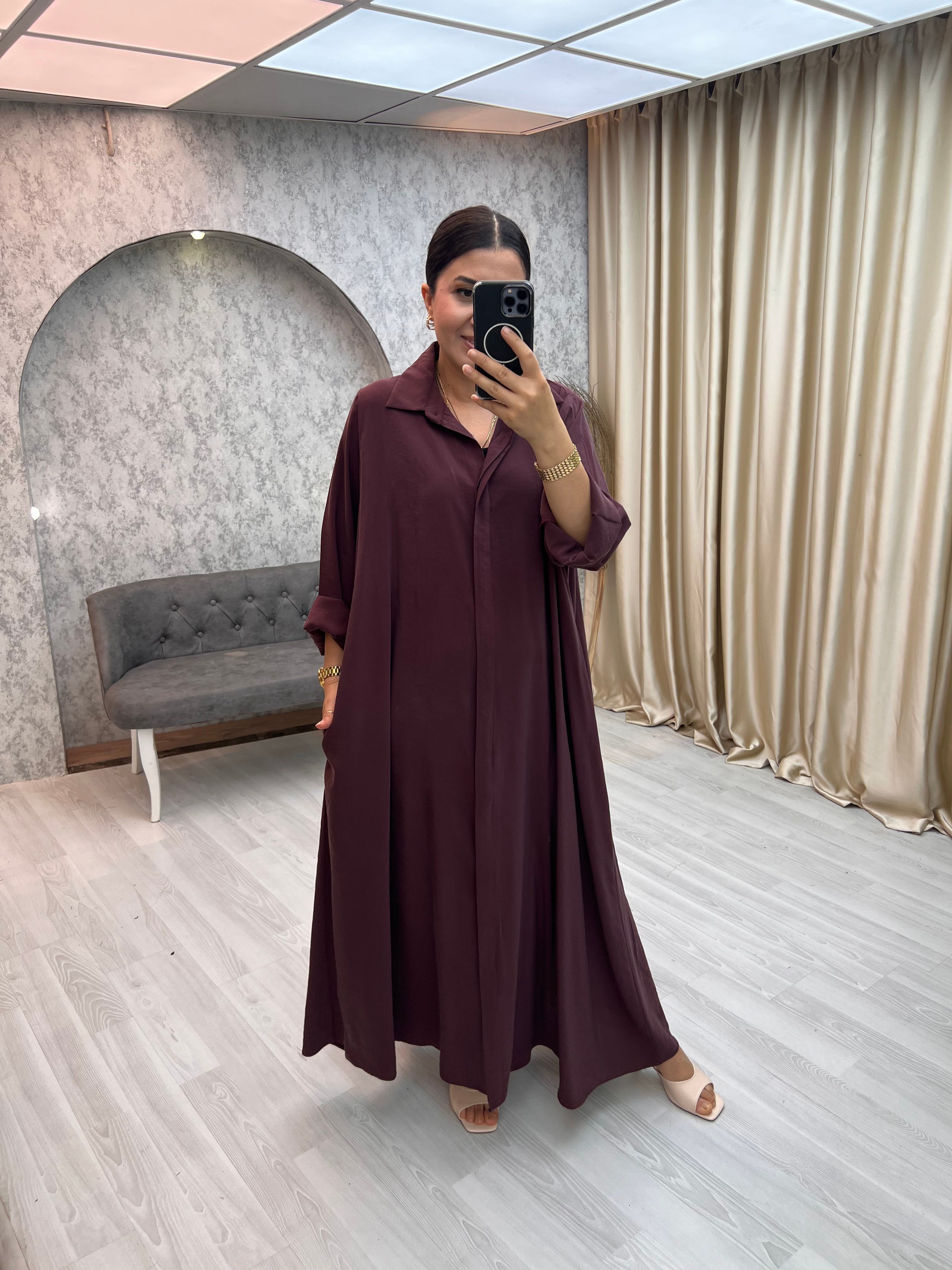 Premium Kemerli Salaş Elbise Mürdüm