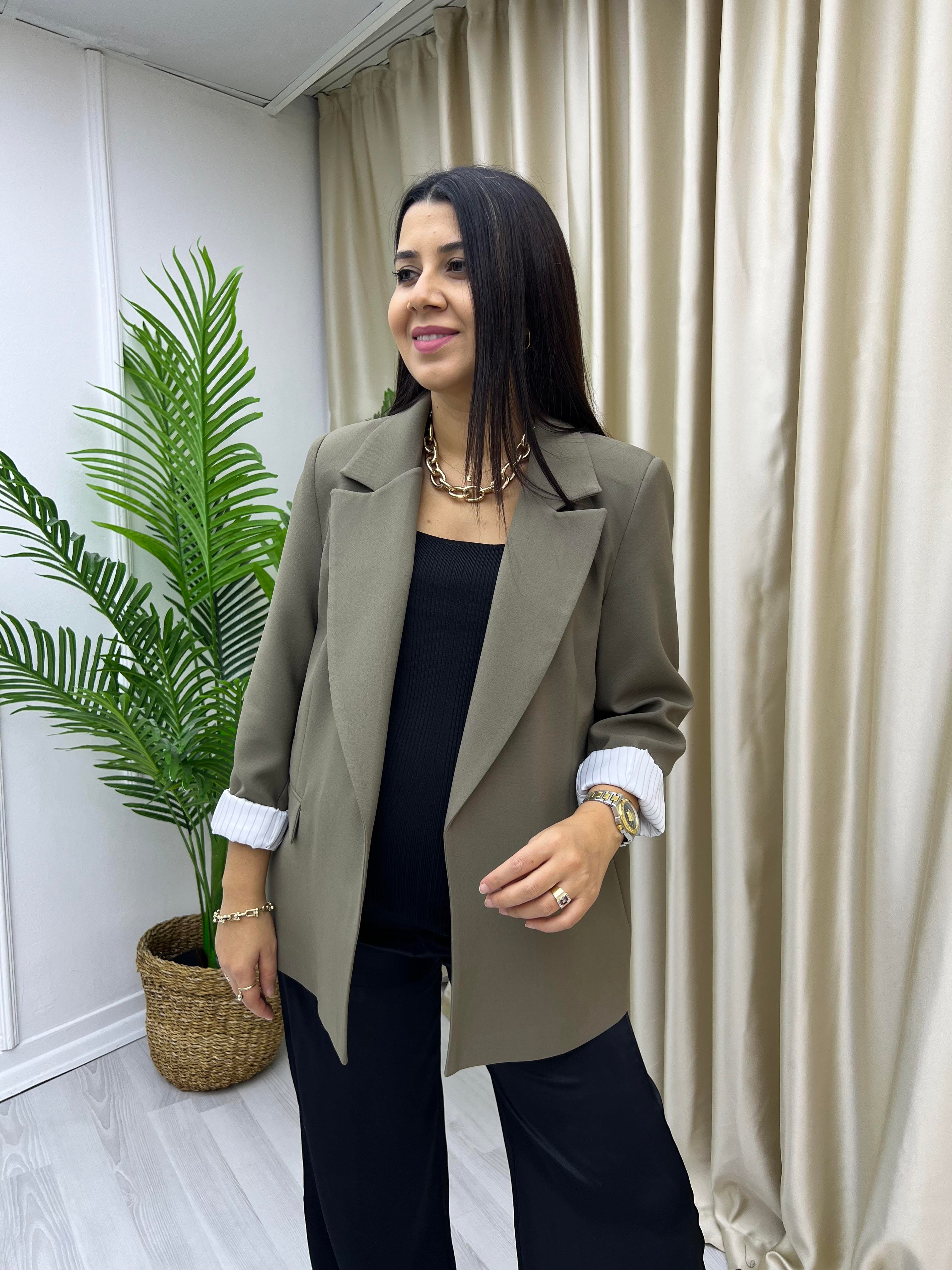Premium Kolu Katlamalı Ceket Haki