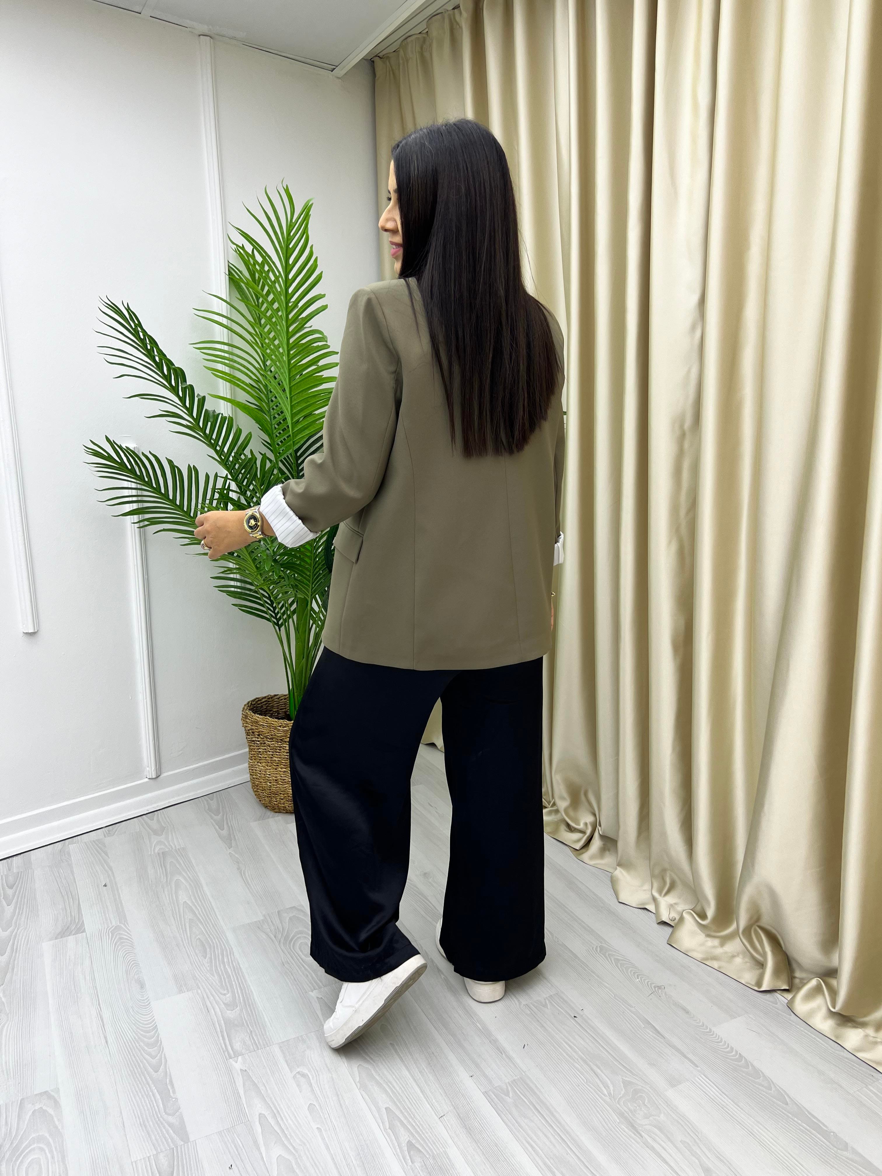 Premium Kolu Katlamalı Ceket Haki