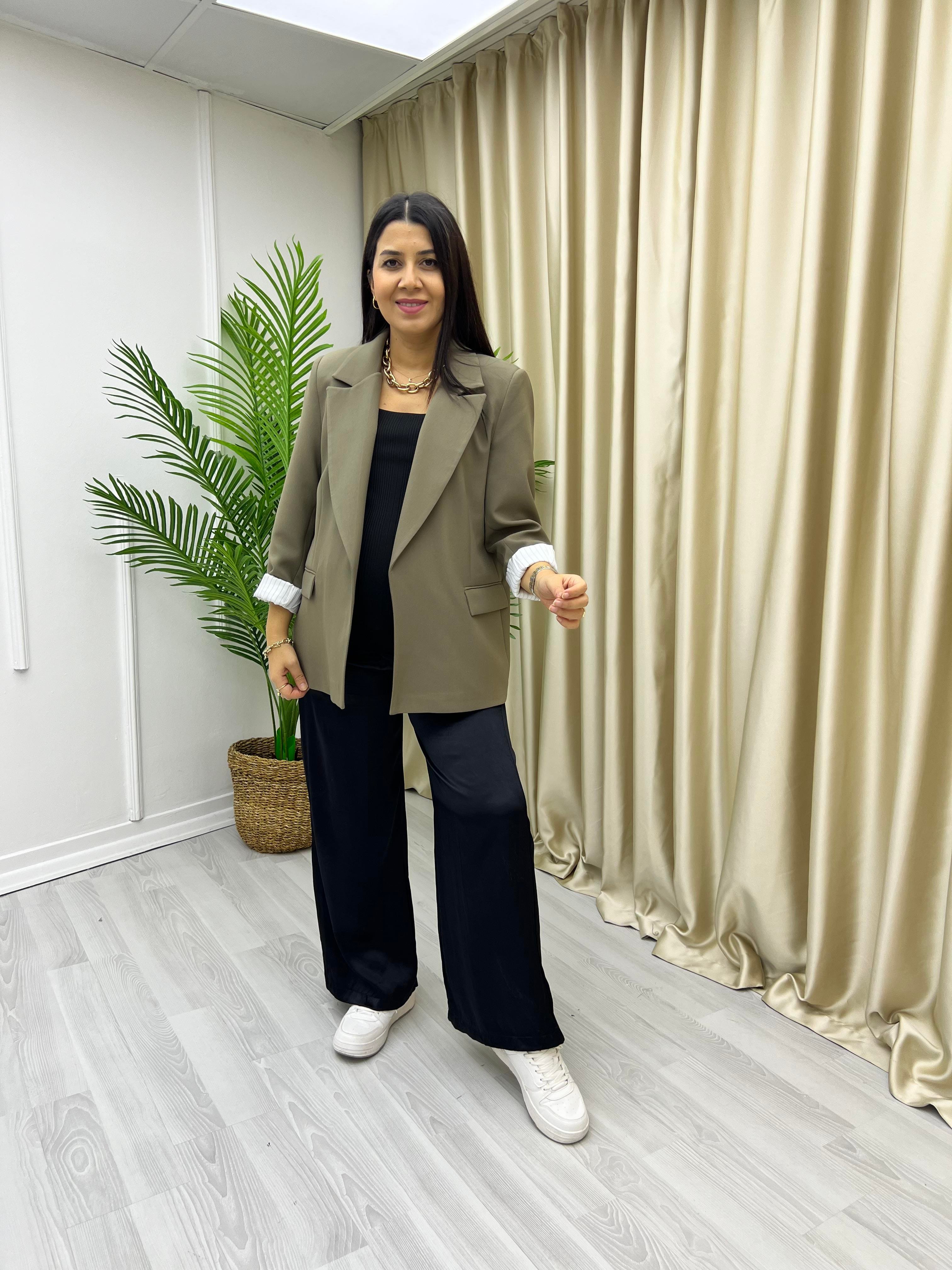 Premium Kolu Katlamalı Ceket Haki