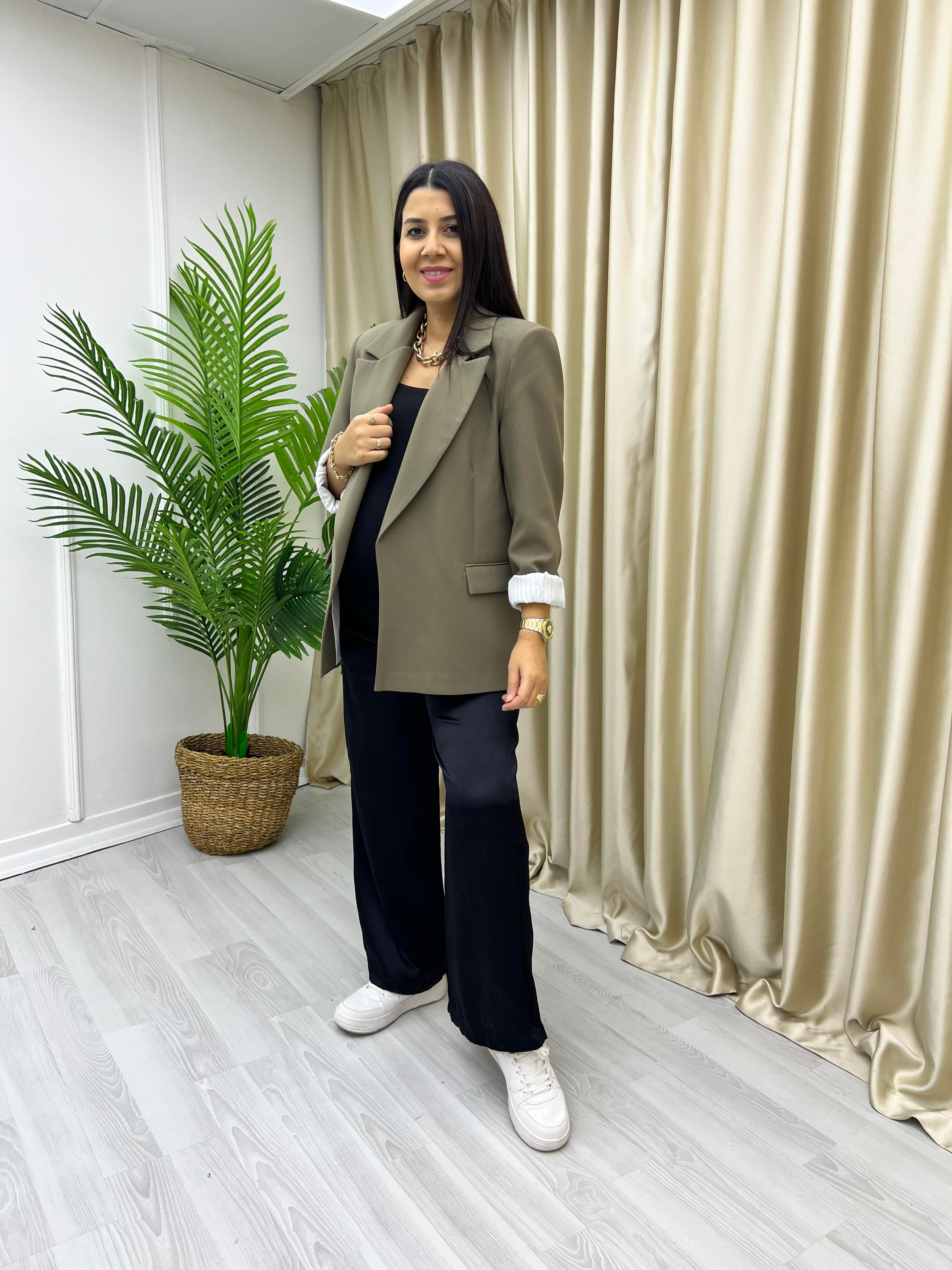 Premium Kolu Katlamalı Ceket Haki
