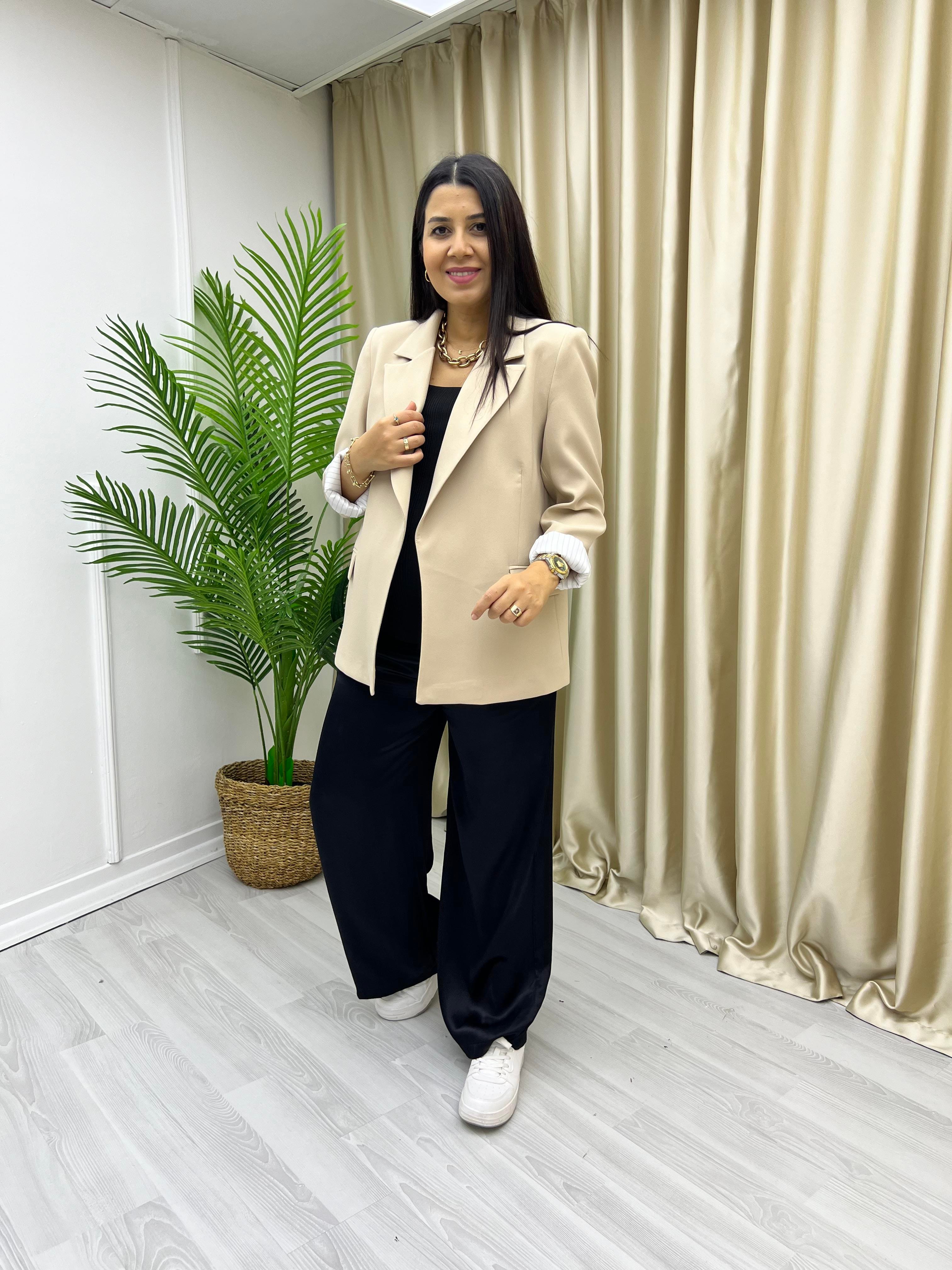 Premium Kolu Katlamalı Ceket Krem