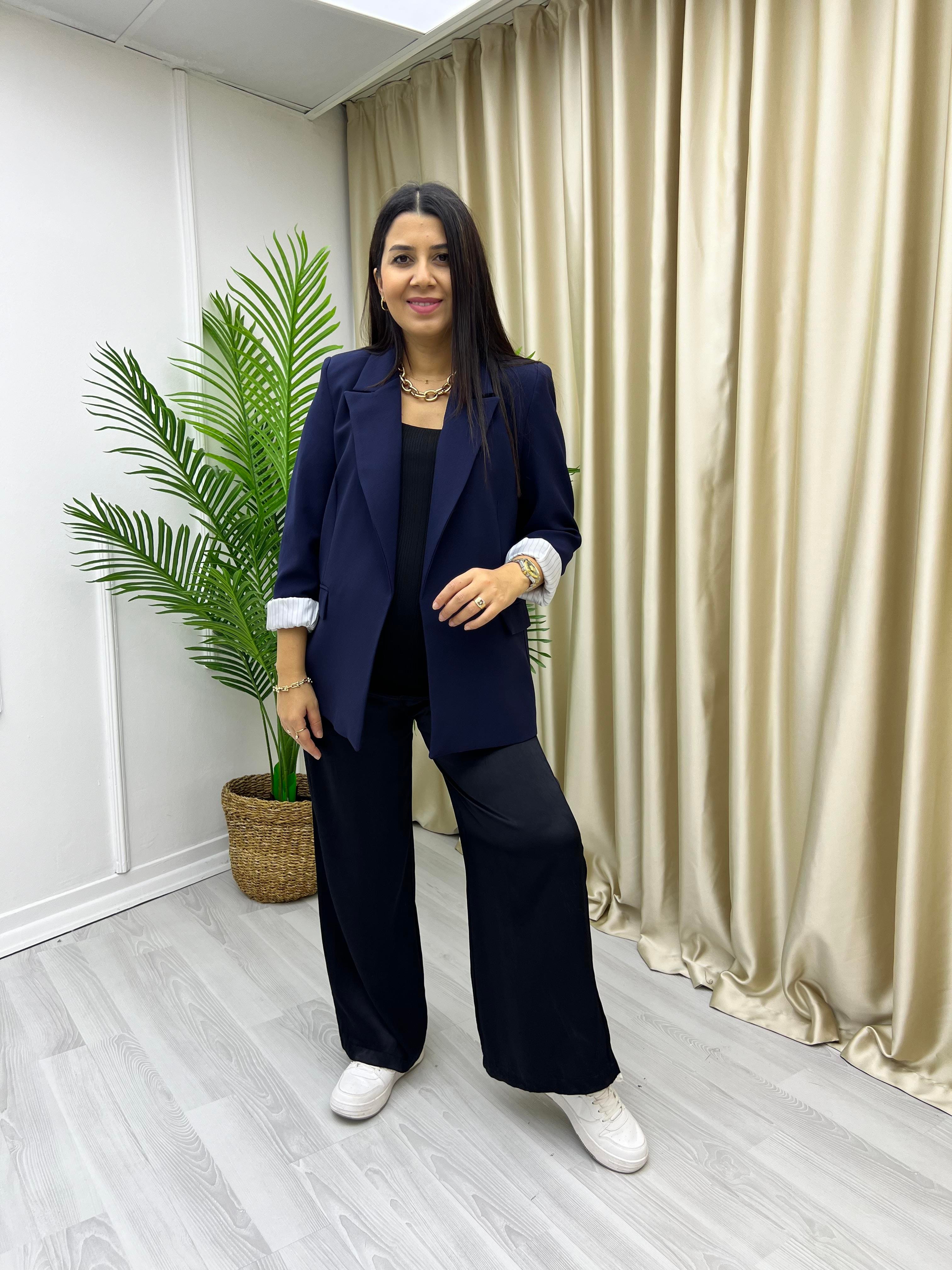 Premium Kolu Katlamalı Ceket Lacivert