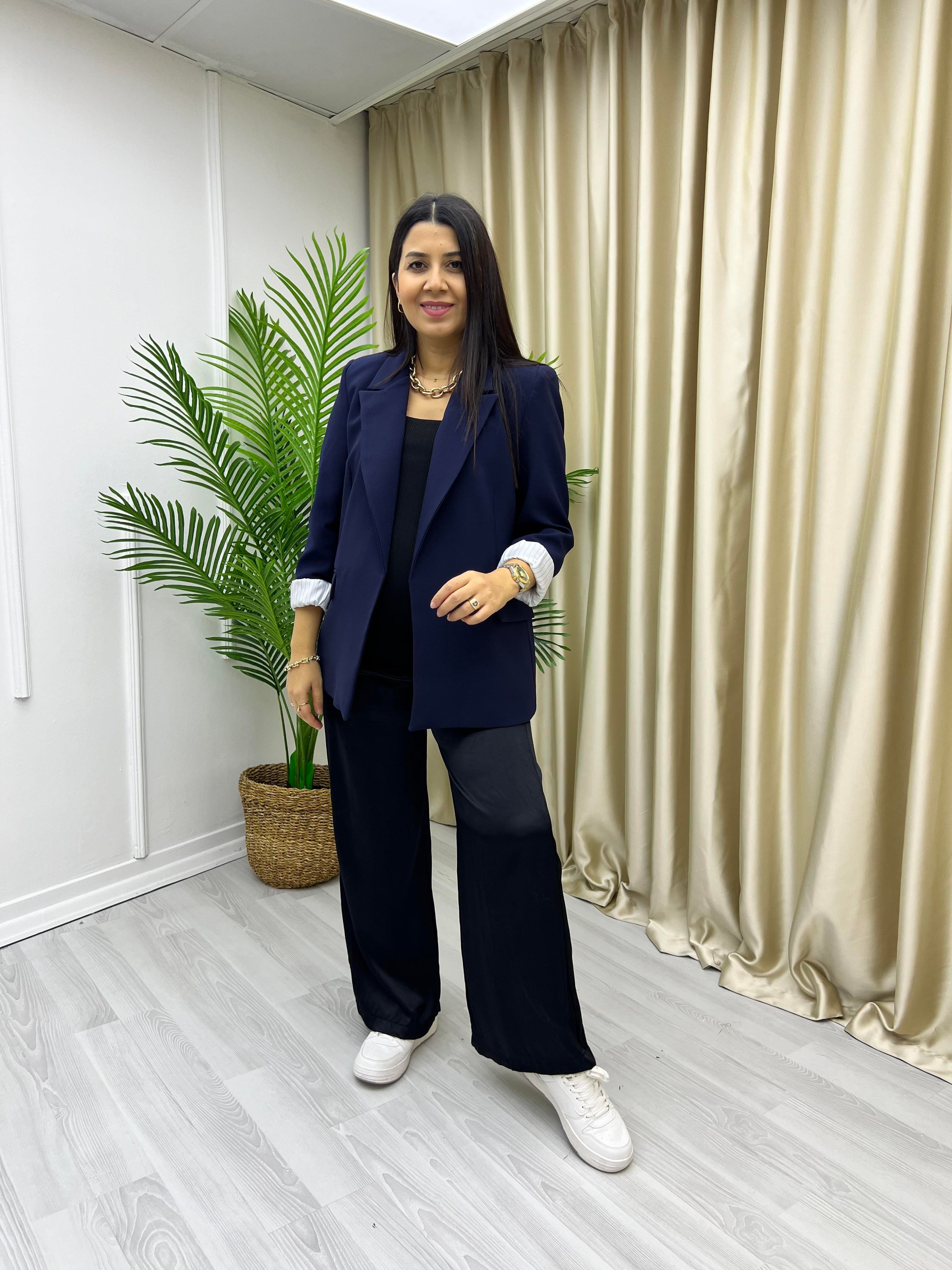 Premium Kolu Katlamalı Ceket Lacivert