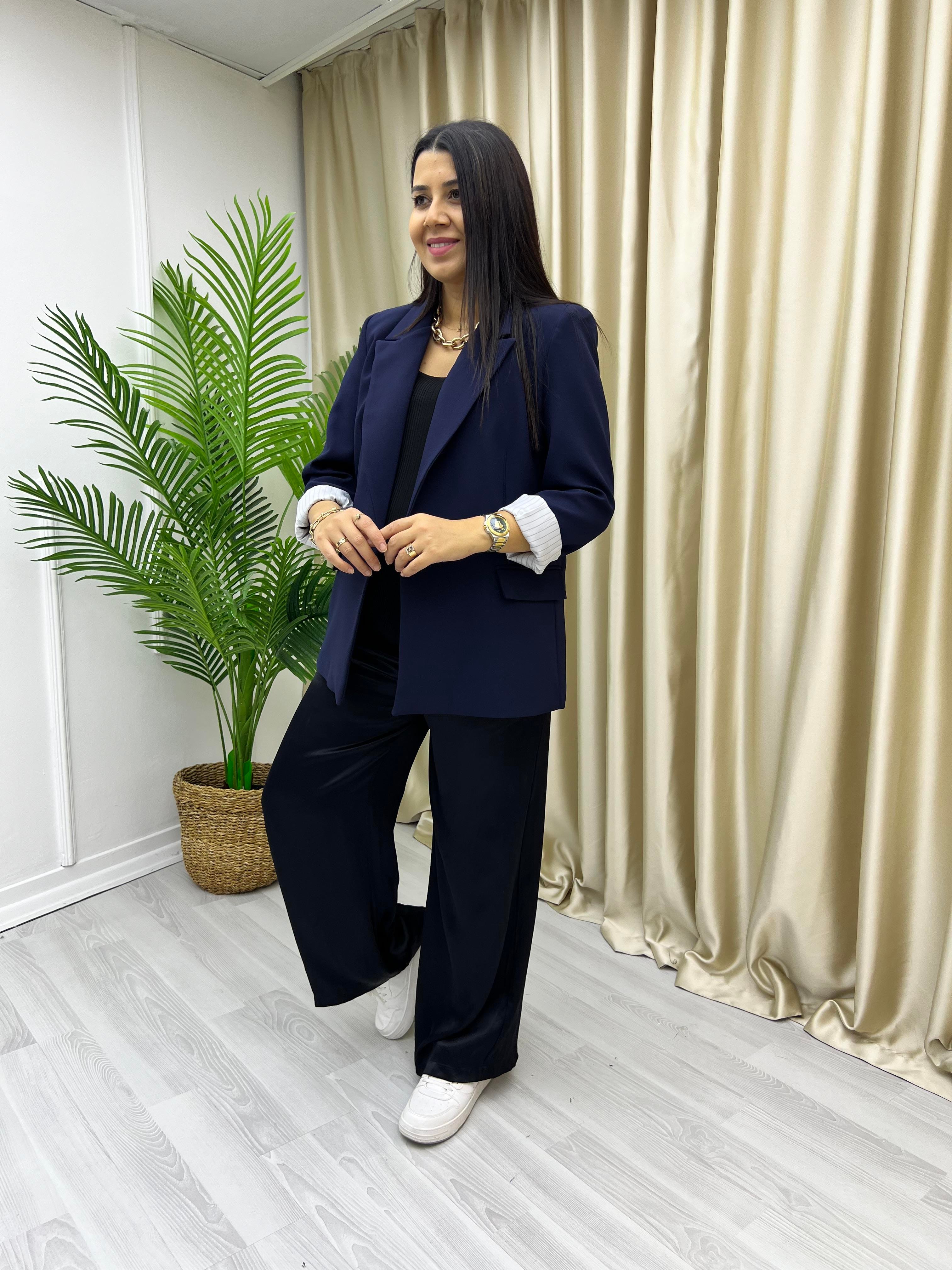 Premium Kolu Katlamalı Ceket Lacivert