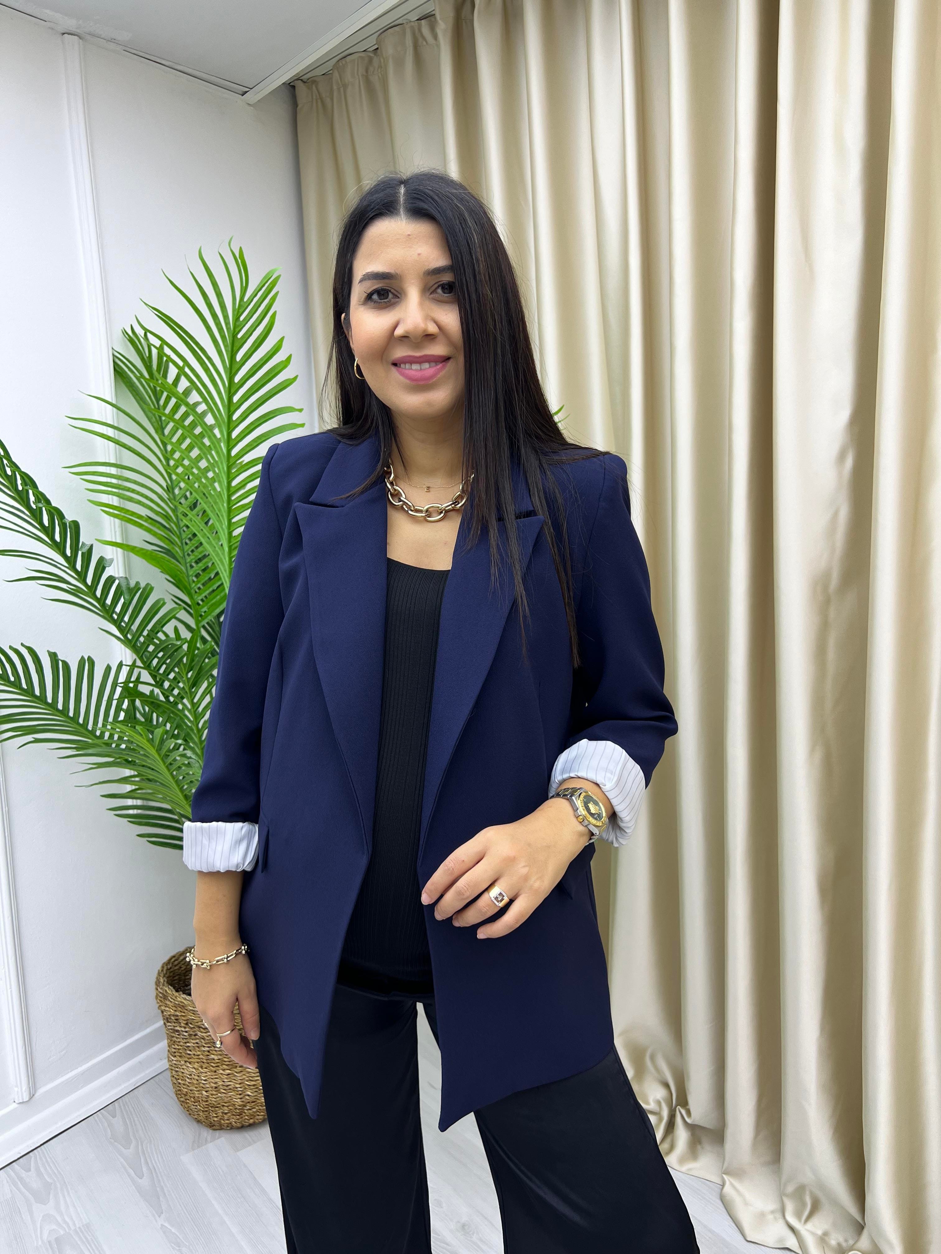 Premium Kolu Katlamalı Ceket Lacivert