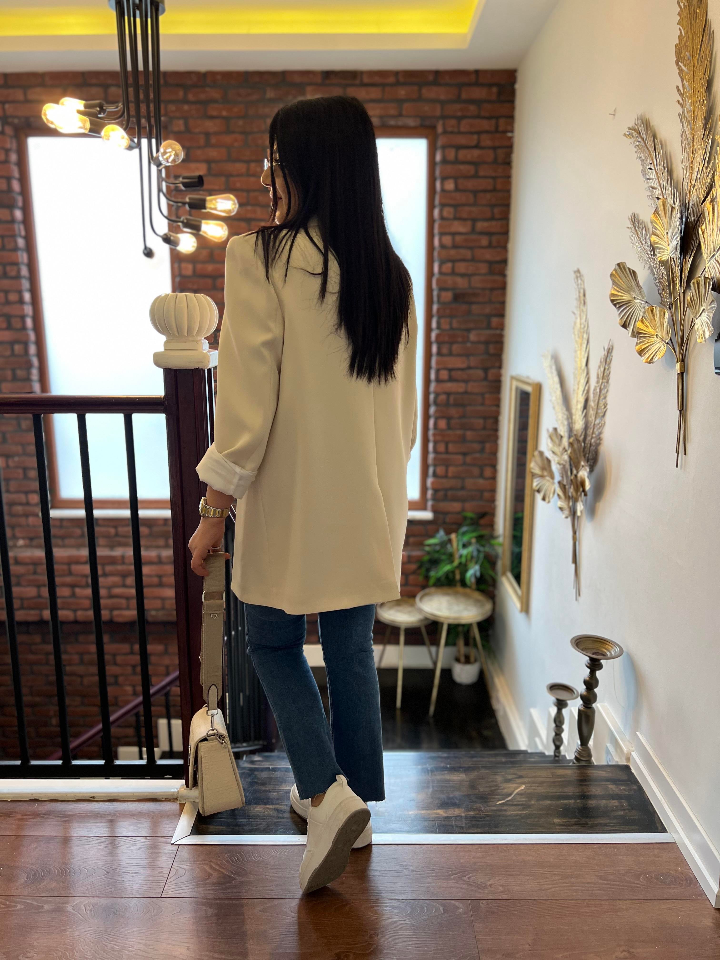 Premium Oversize Çift Düğme Ceket Taş