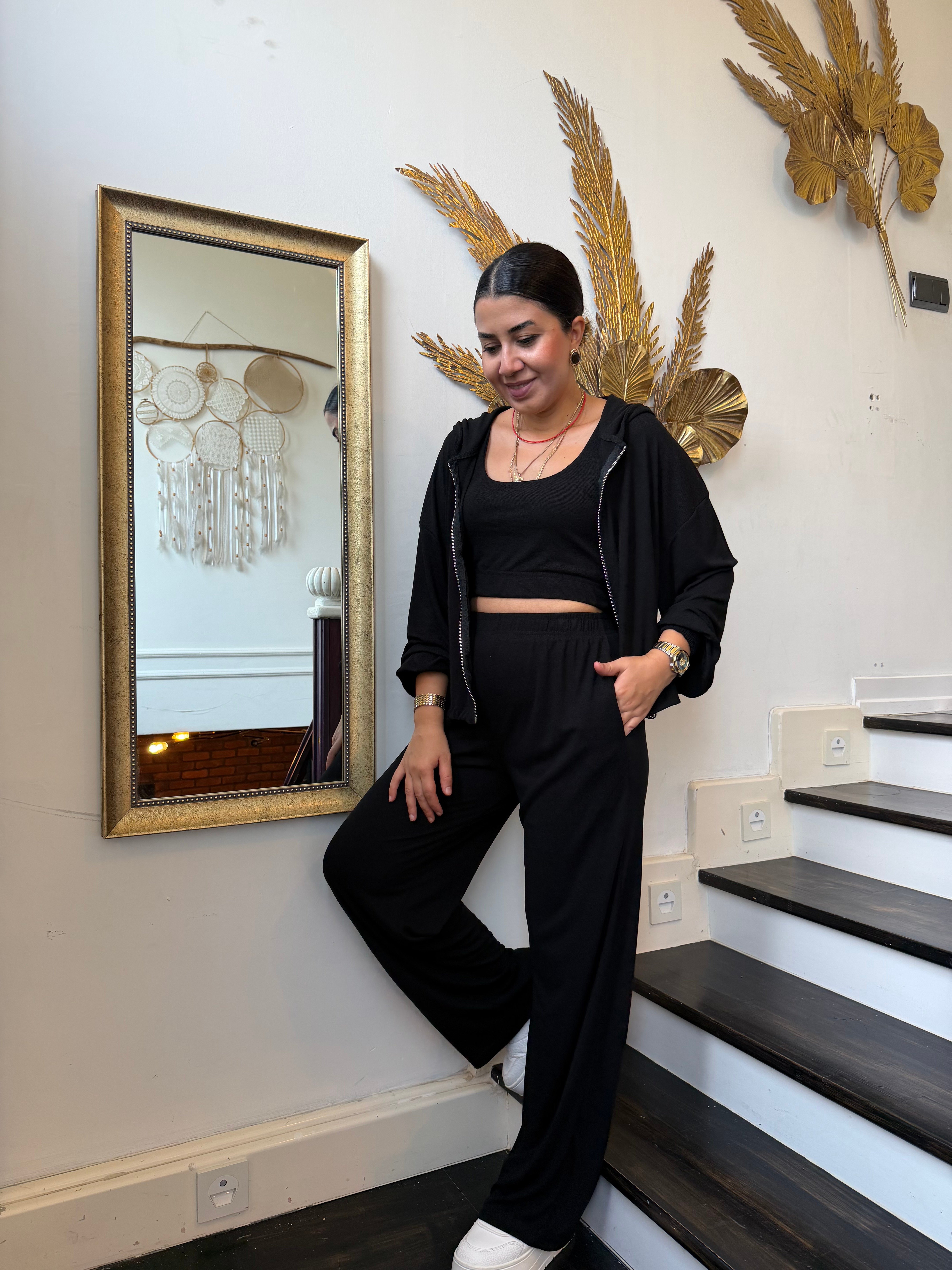 Ribanalı Bralet Detaylı 3lü Takım Siyah