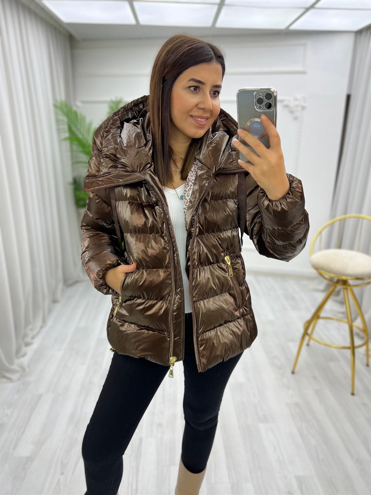 Robin Şişme Mont Kahverengi