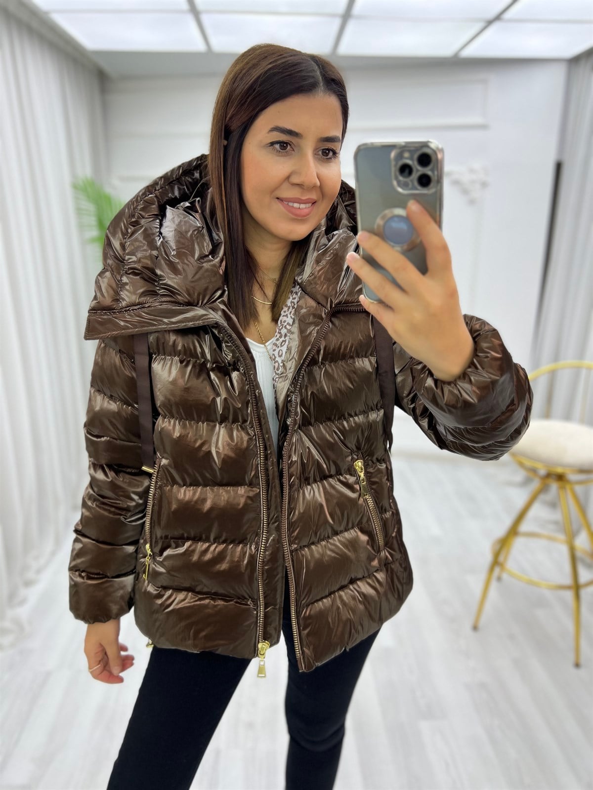 Robin Şişme Mont Kahverengi
