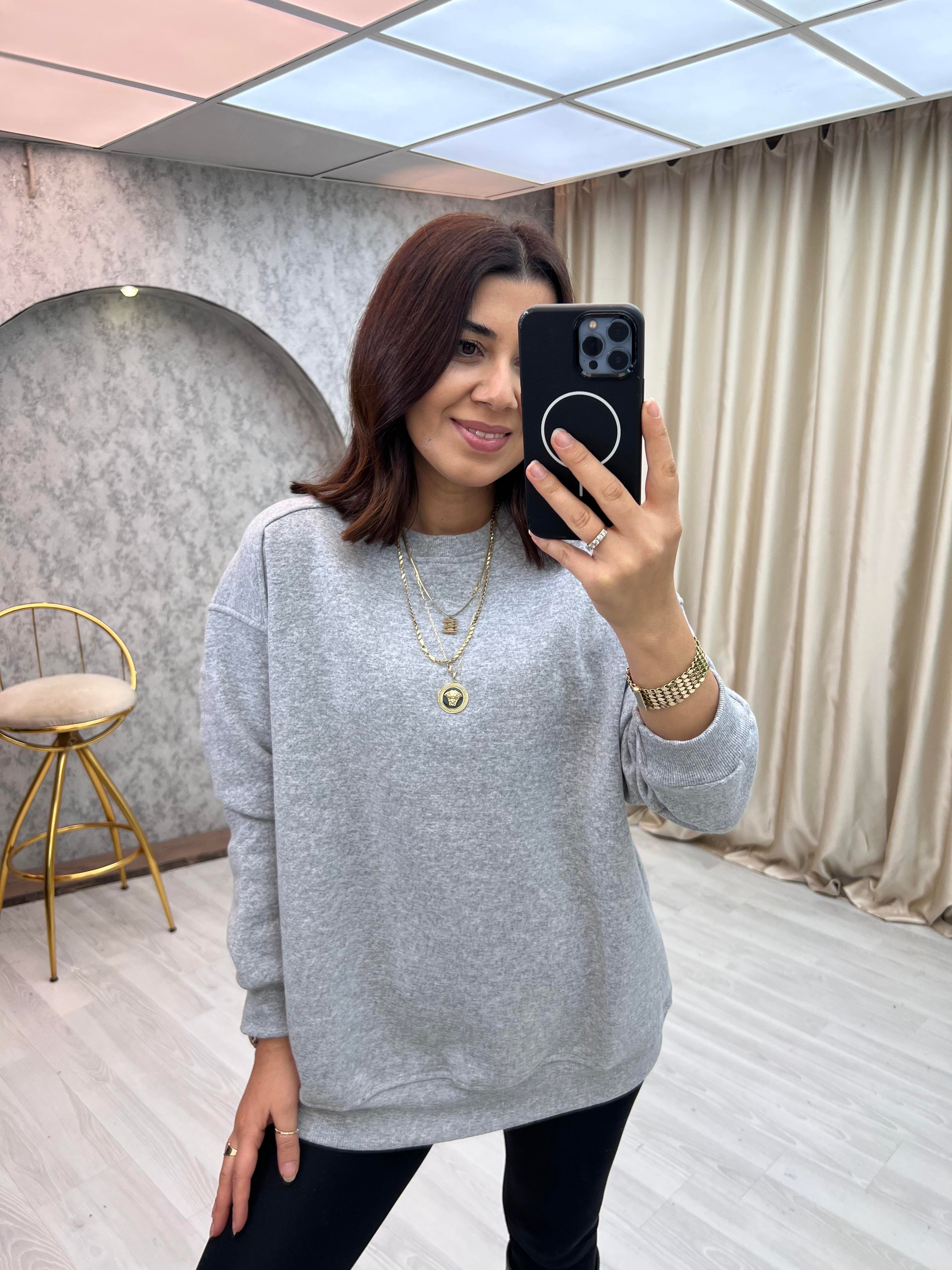 Şardonlu Düz Sweat Gri