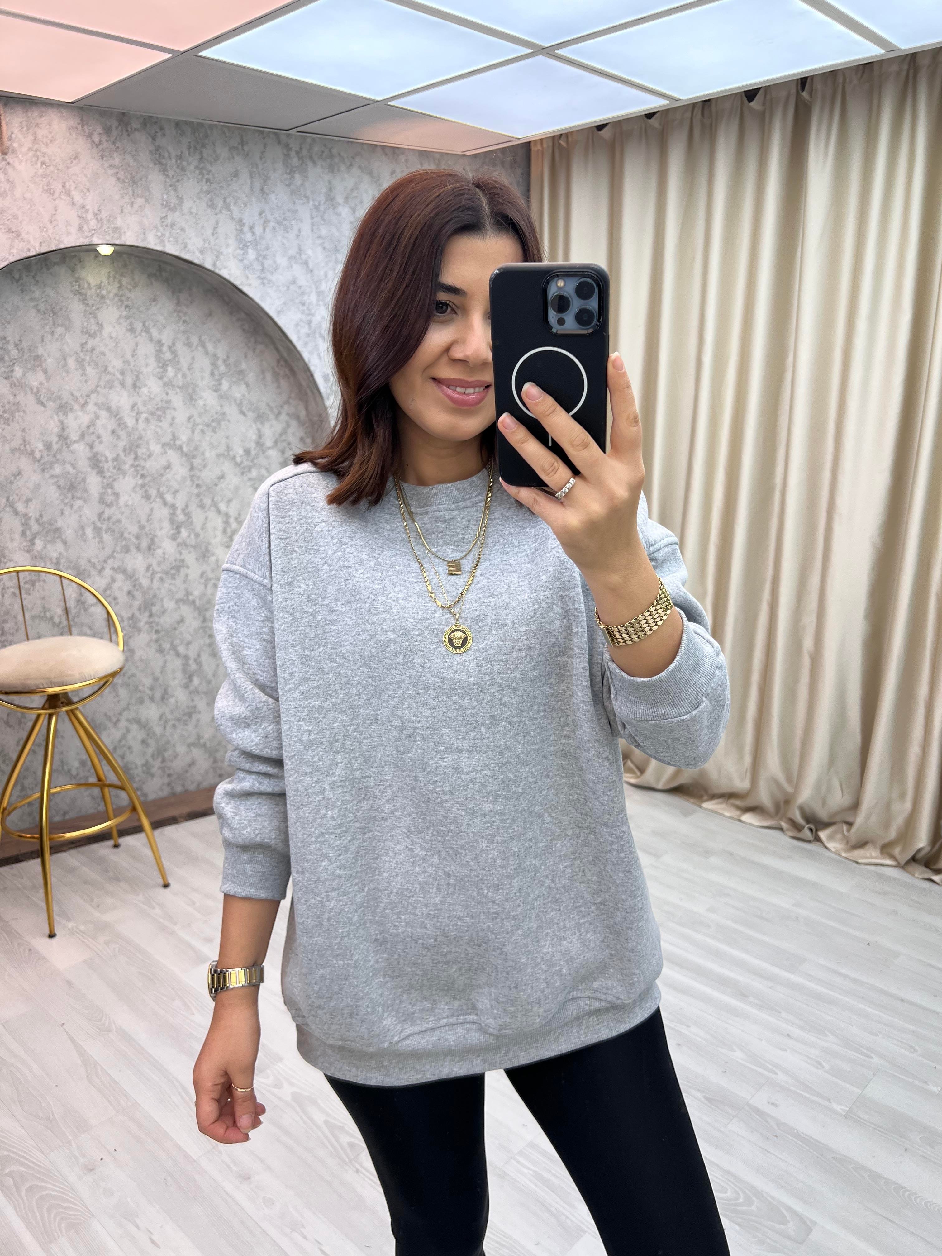 Şardonlu Düz Sweat Gri