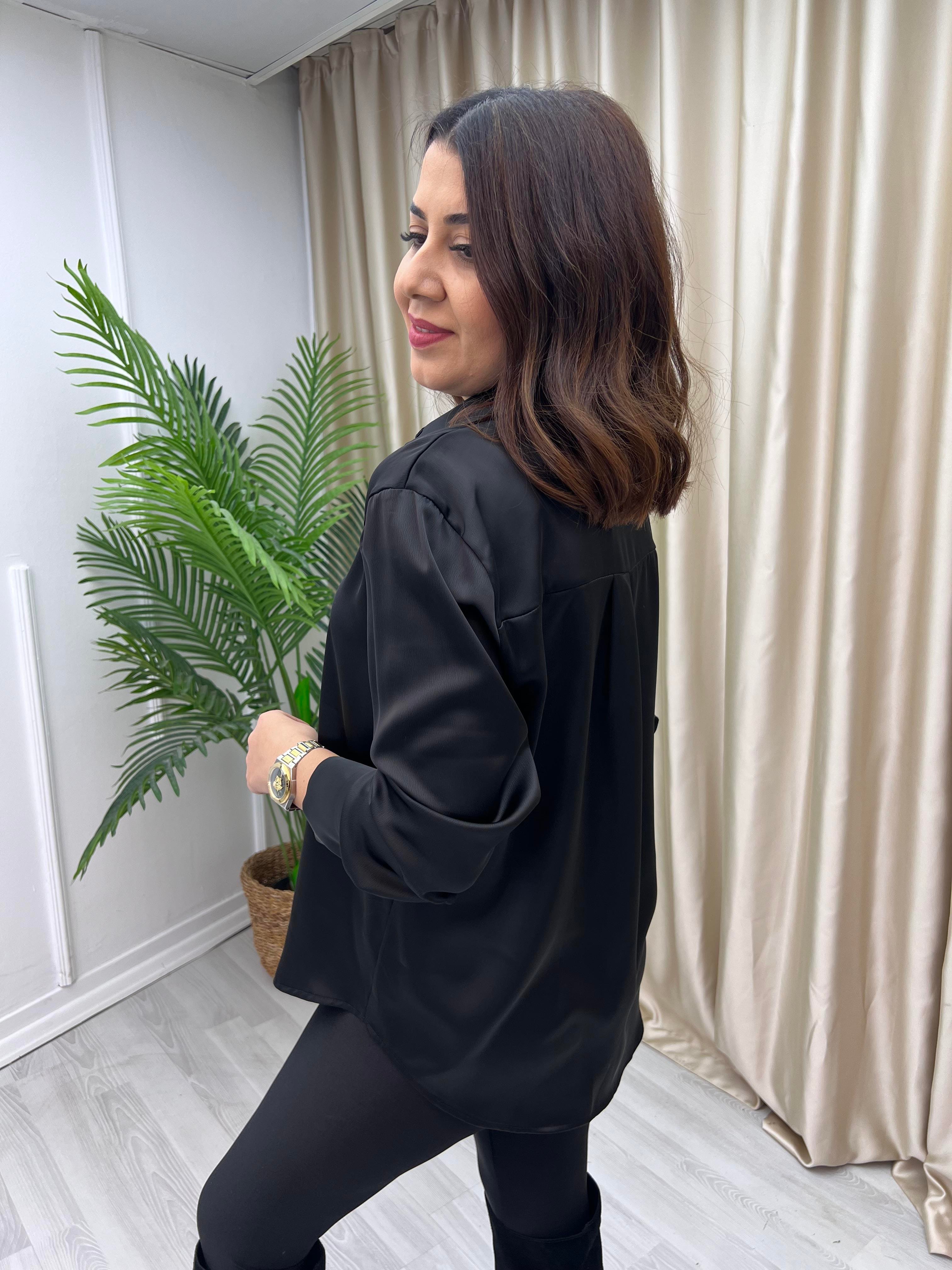 Saten Gömlek Siyah