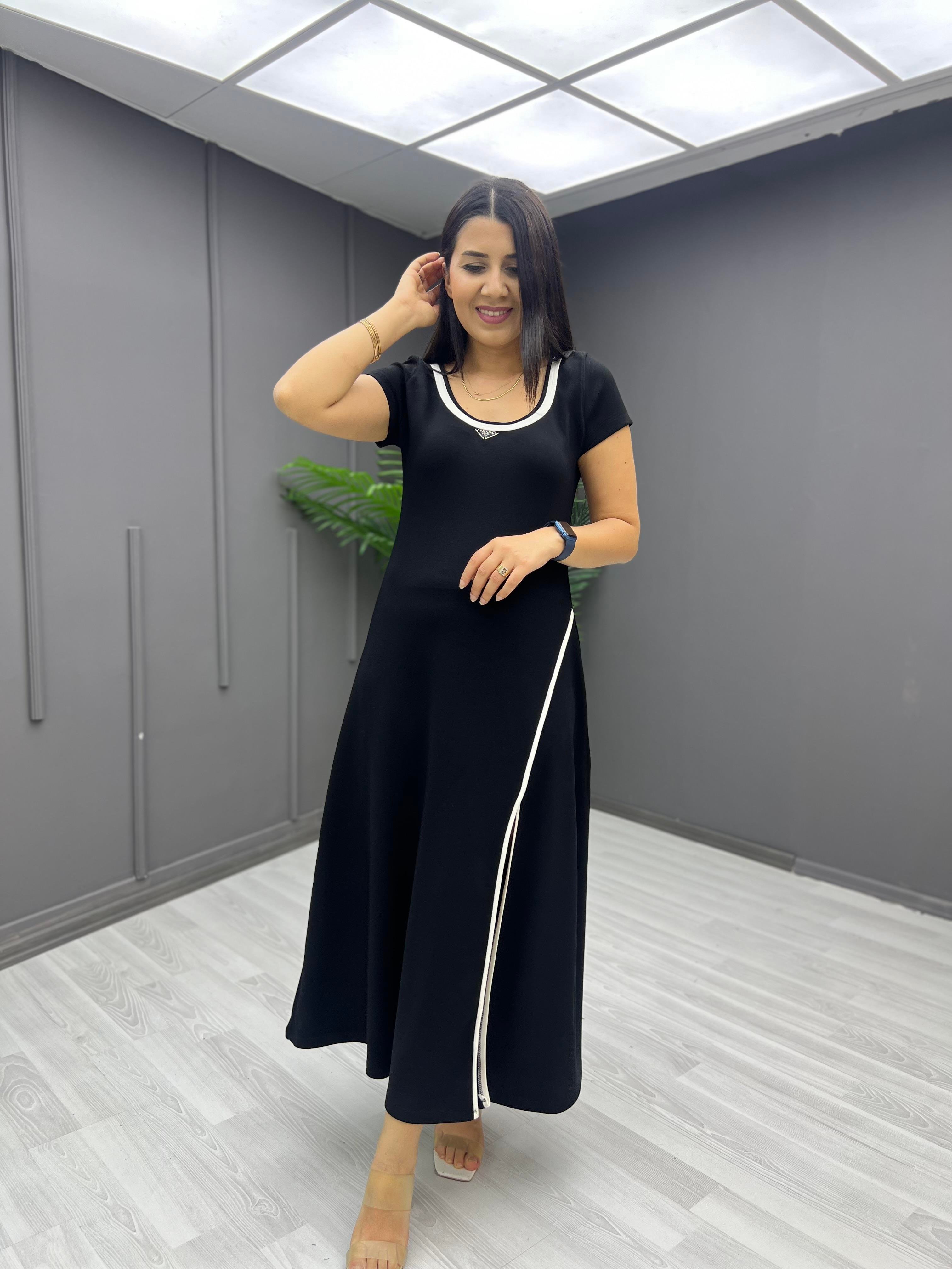 Soft Modal Şeritli Elbise Siyah
