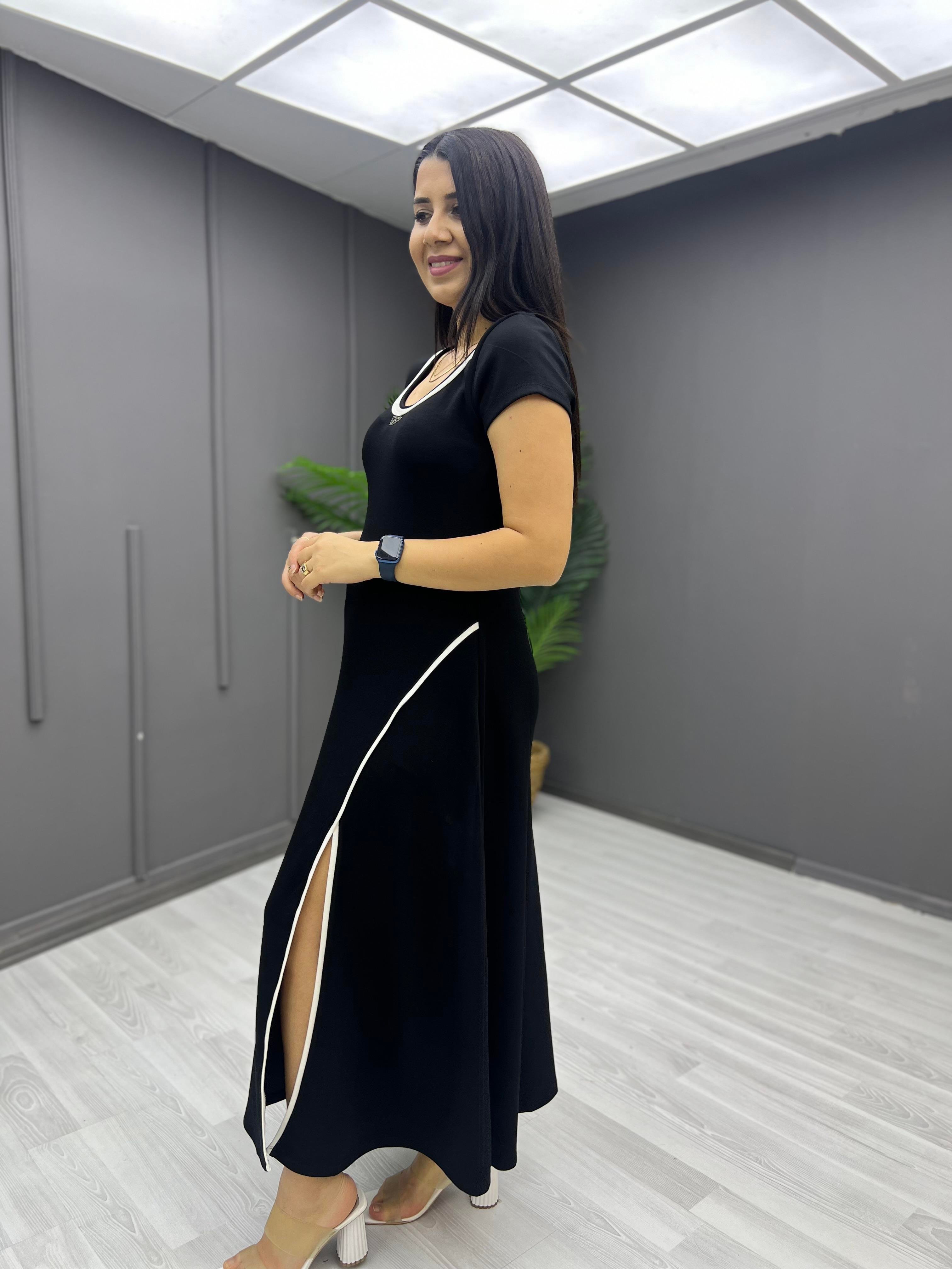 Soft Modal Şeritli Elbise Siyah