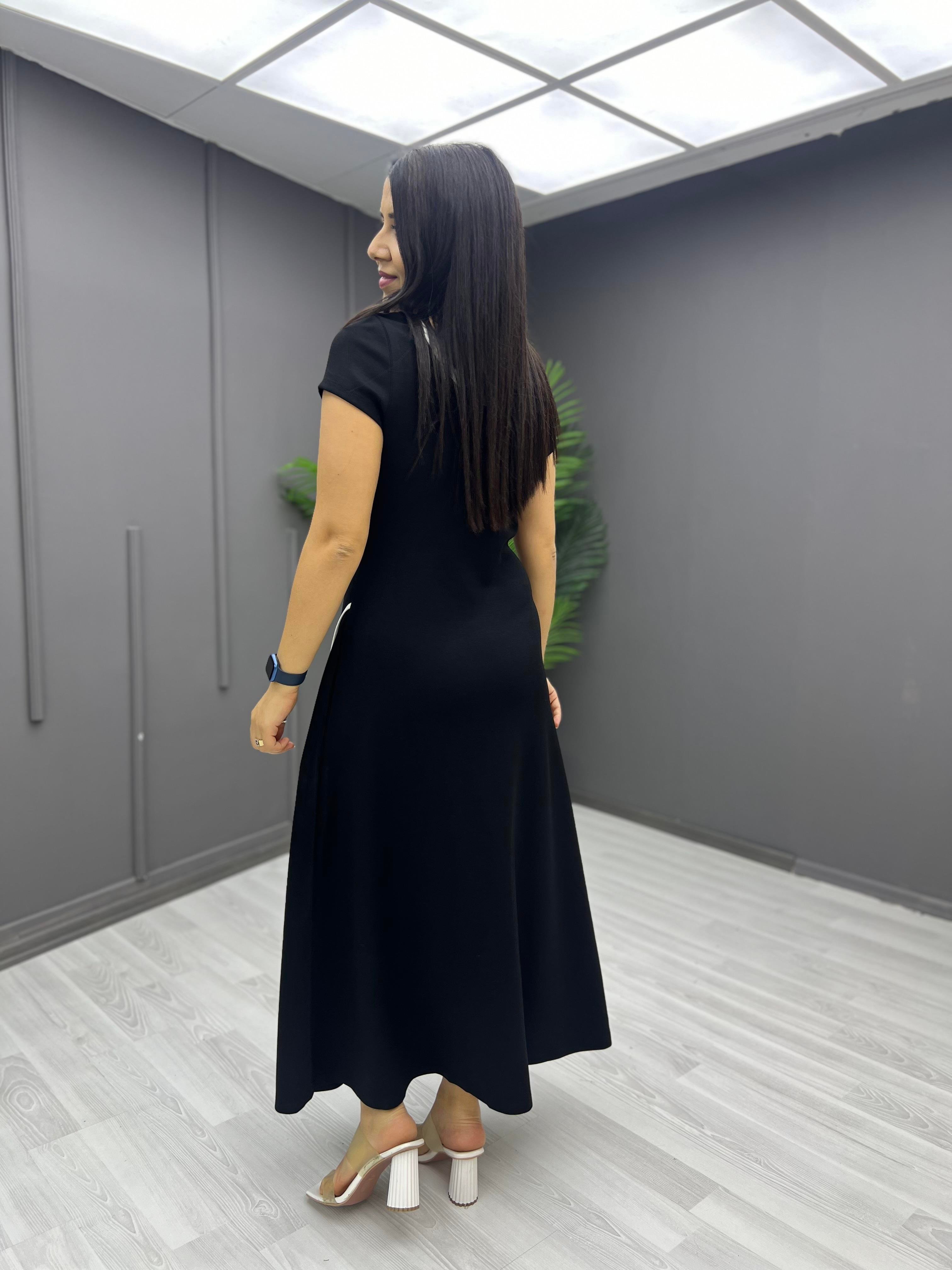 Soft Modal Şeritli Elbise Siyah