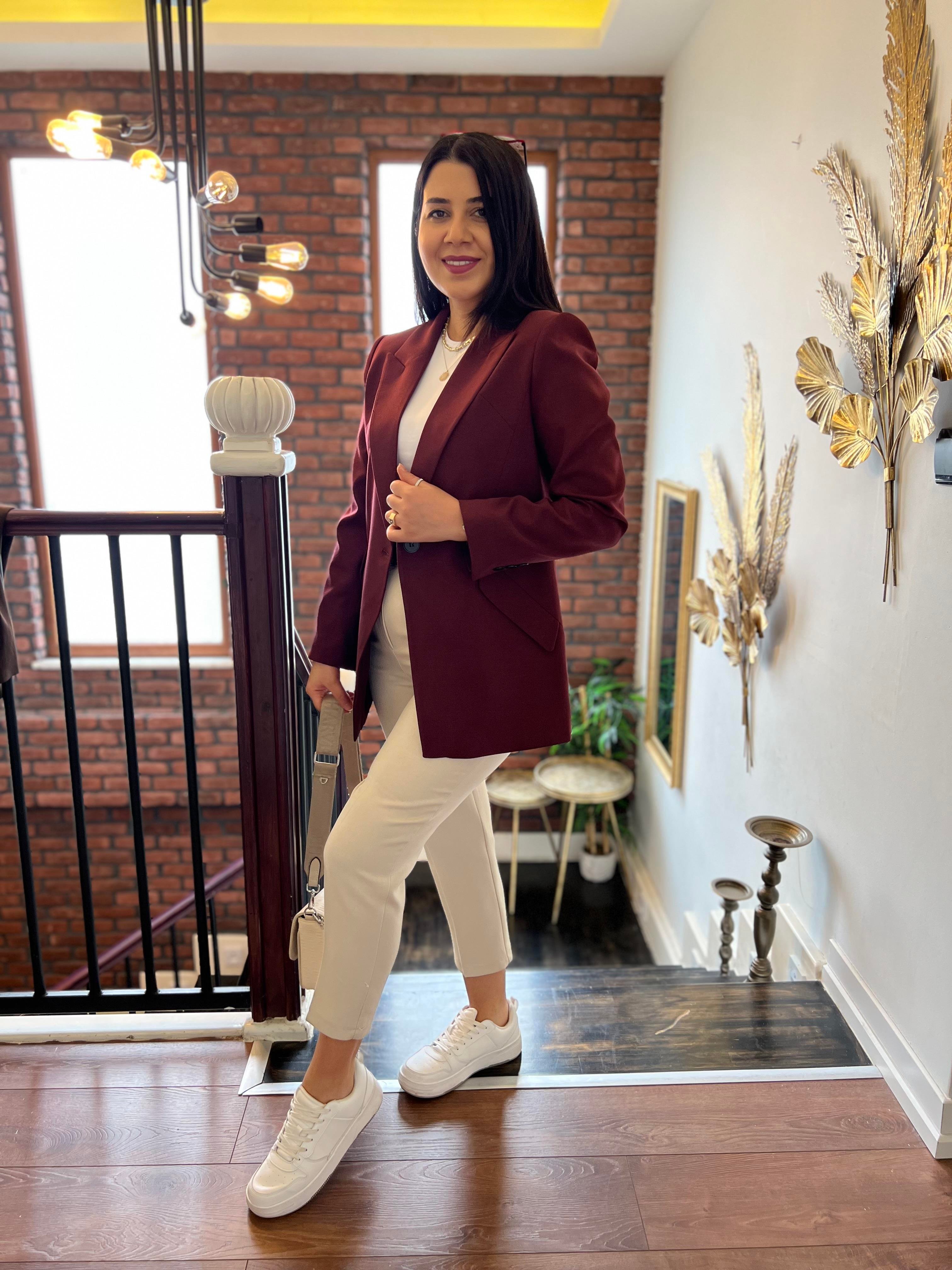 Tek Düğme Blazer Ceket Bordo