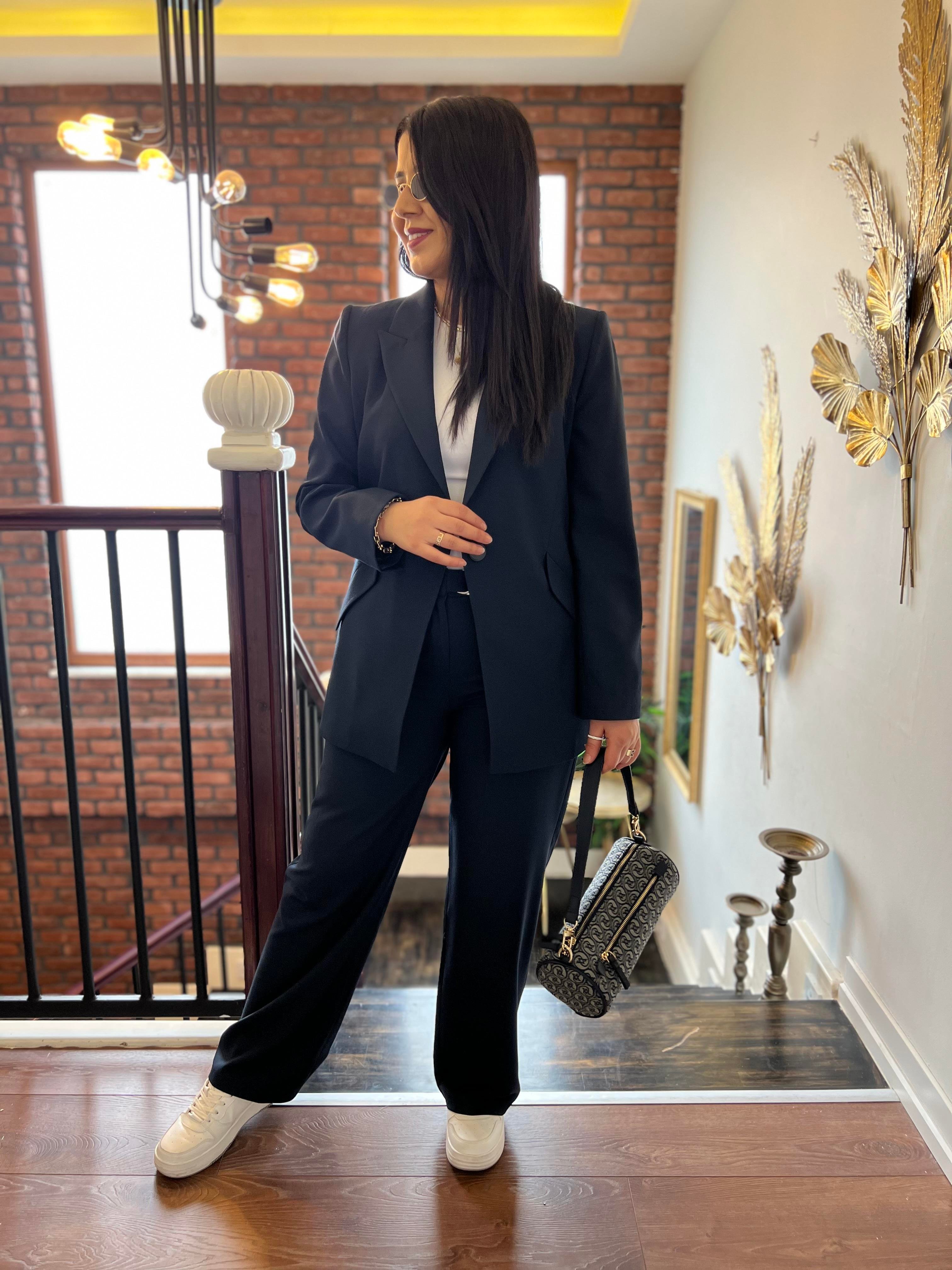 Tek Düğme Blazer Ceket Lacivert