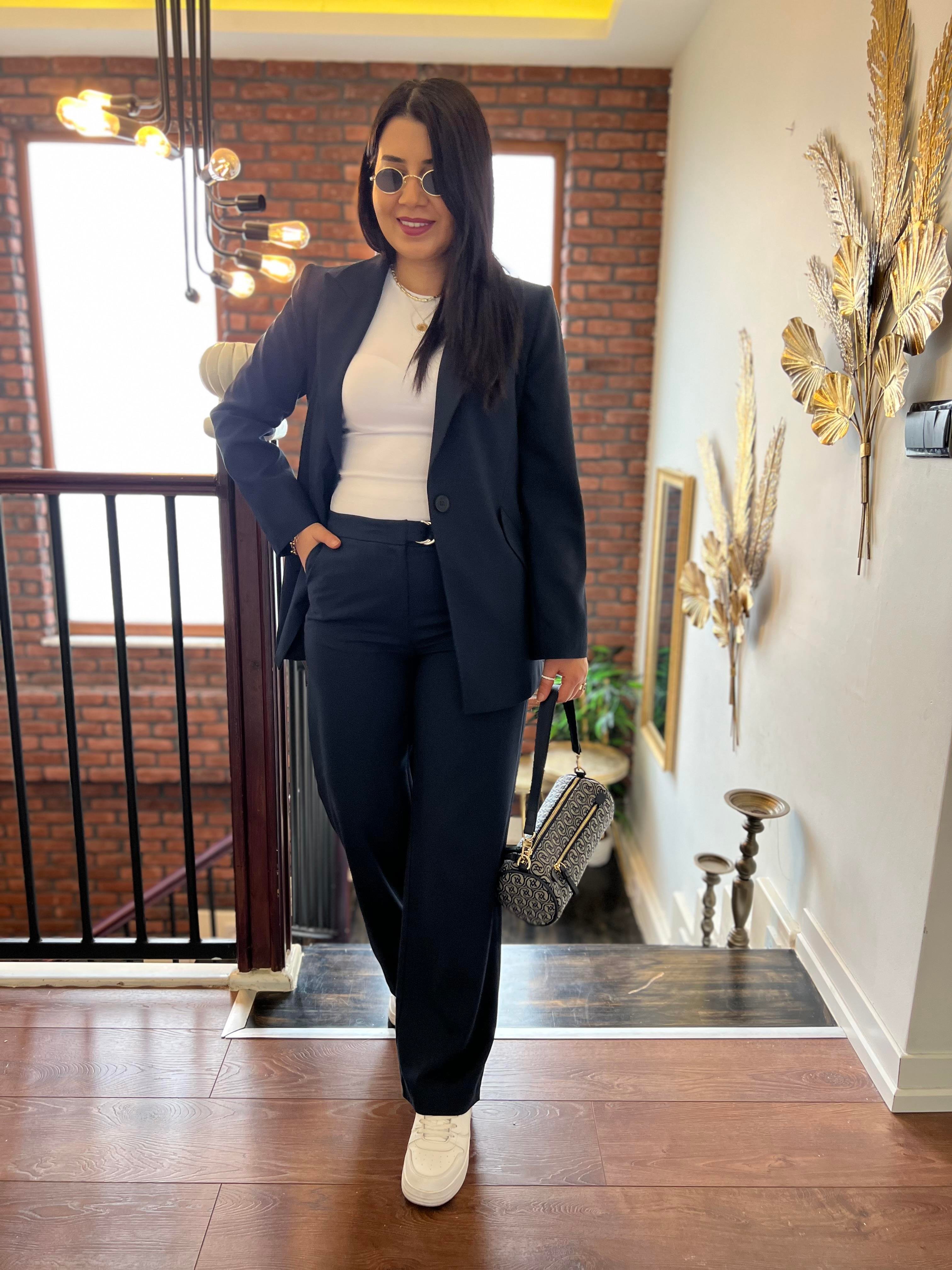 Tek Düğme Blazer Ceket Lacivert