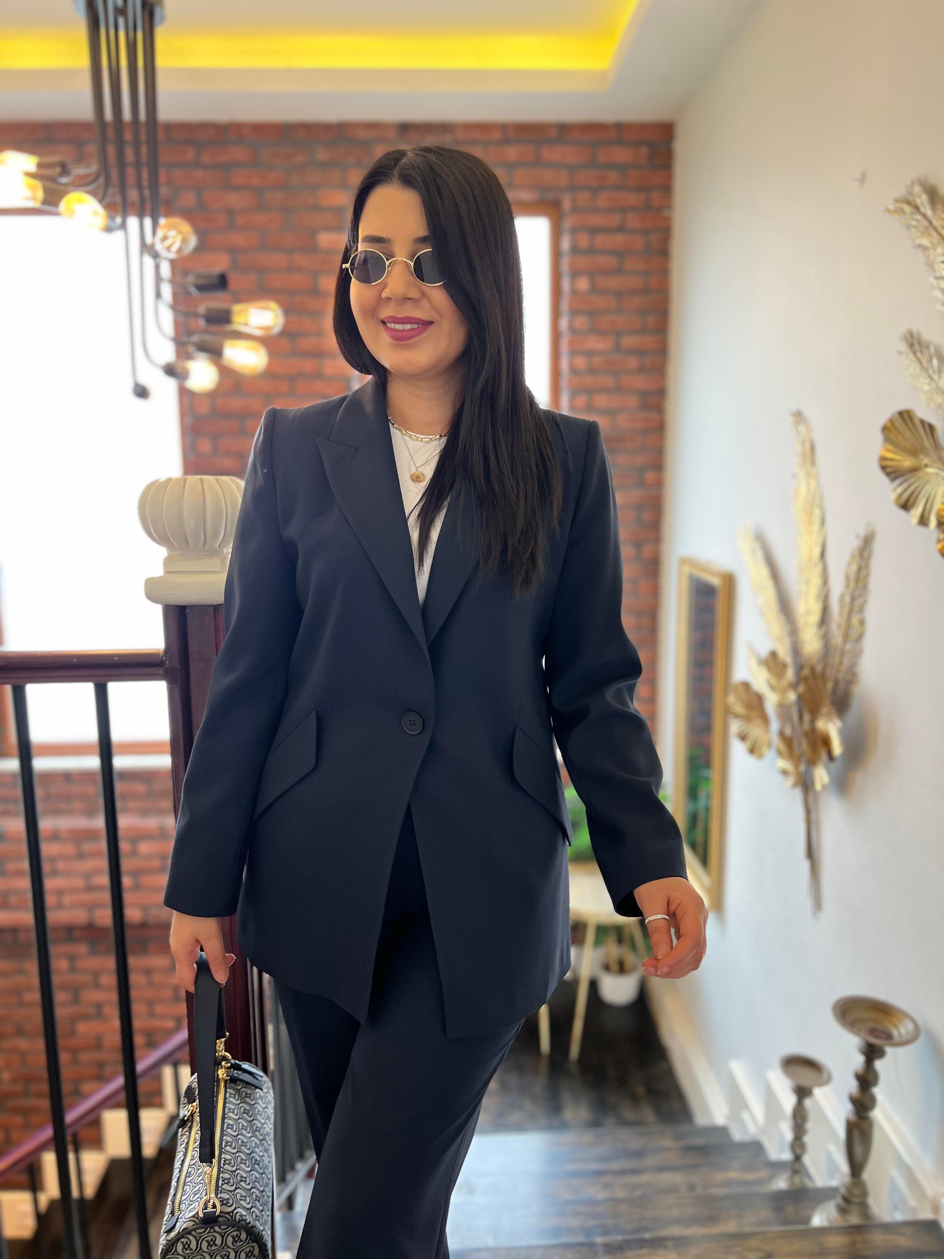 Tek Düğme Blazer Ceket Lacivert