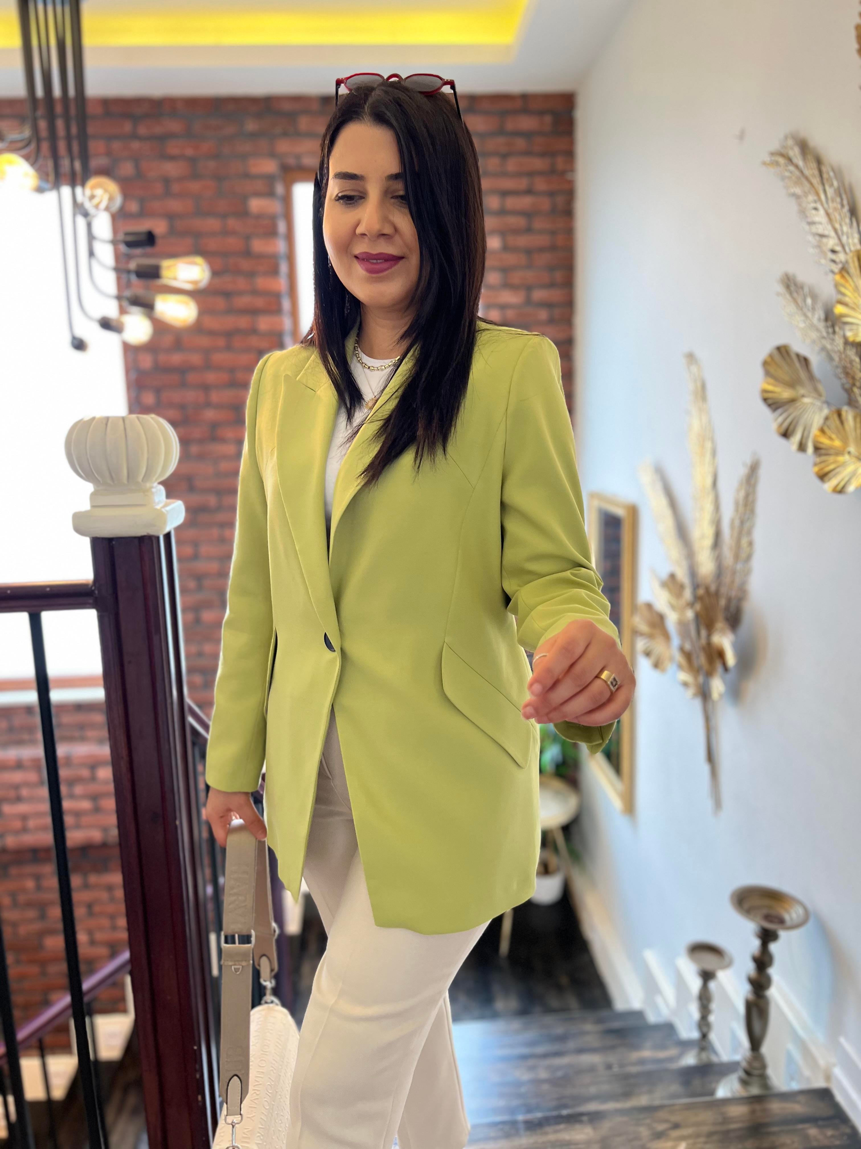 Tek Düğme Blazer Ceket Yeşil