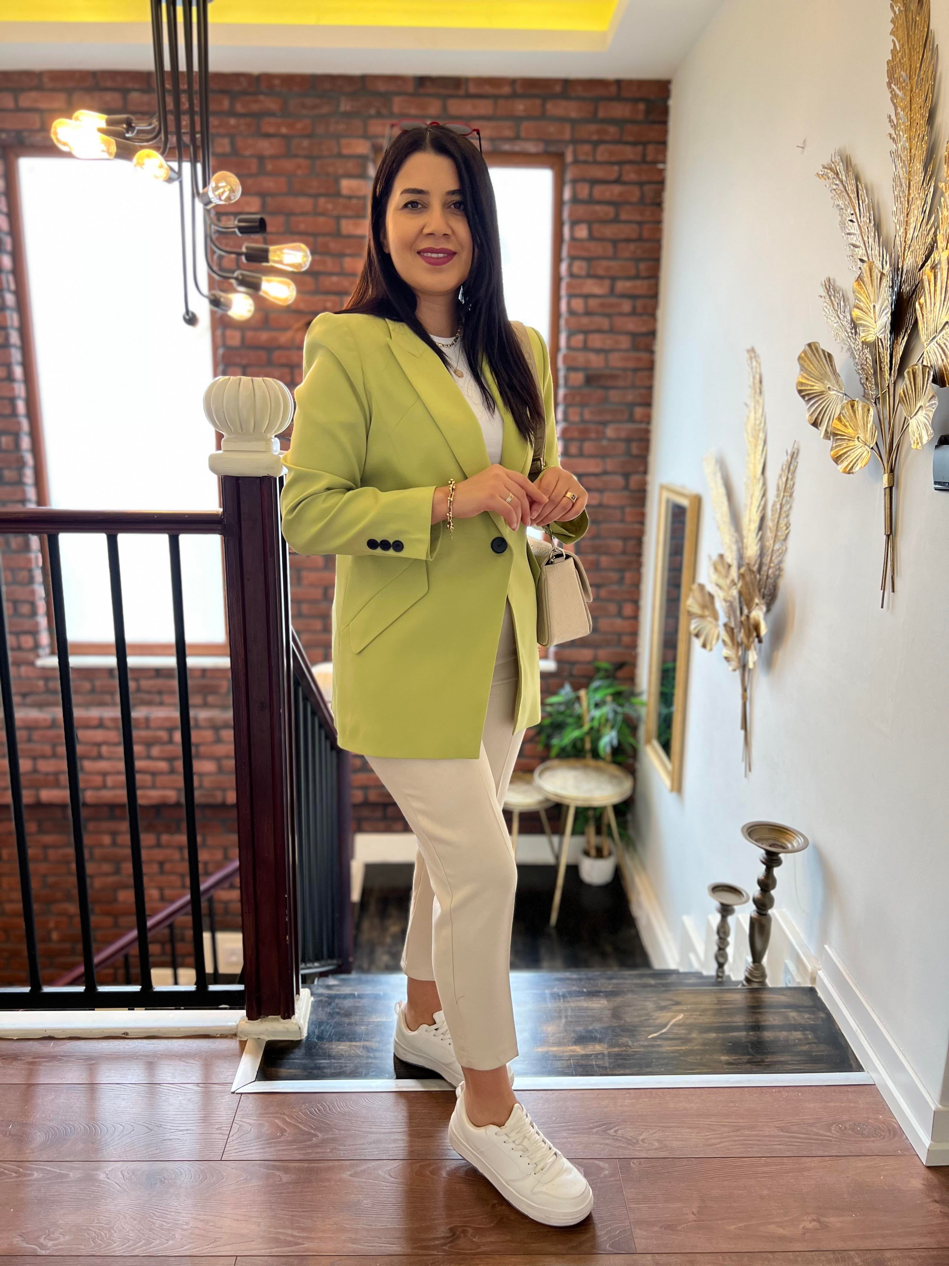 Tek Düğme Blazer Ceket Yeşil