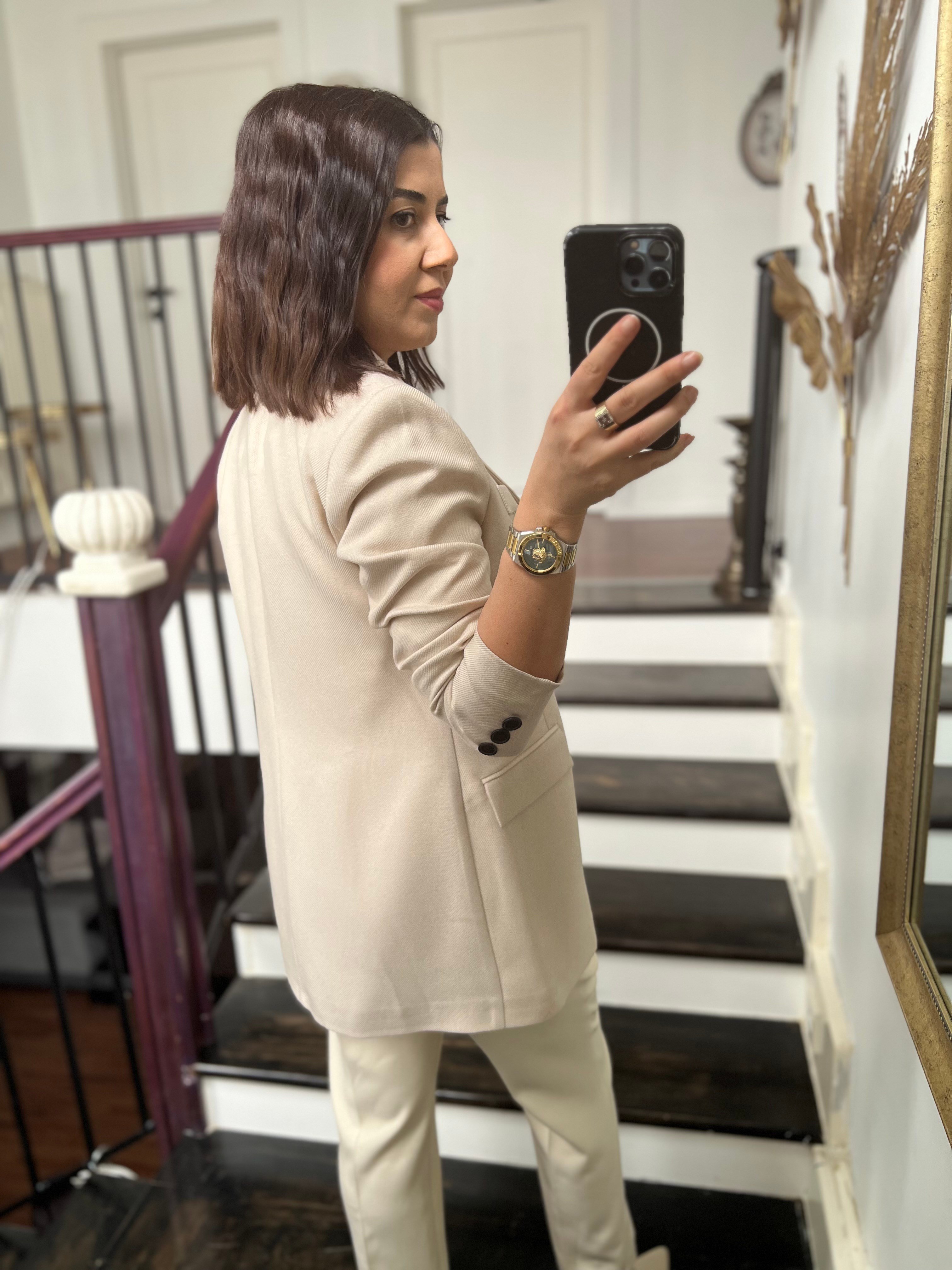 Tek Düğmeli Yün Ceket Taş