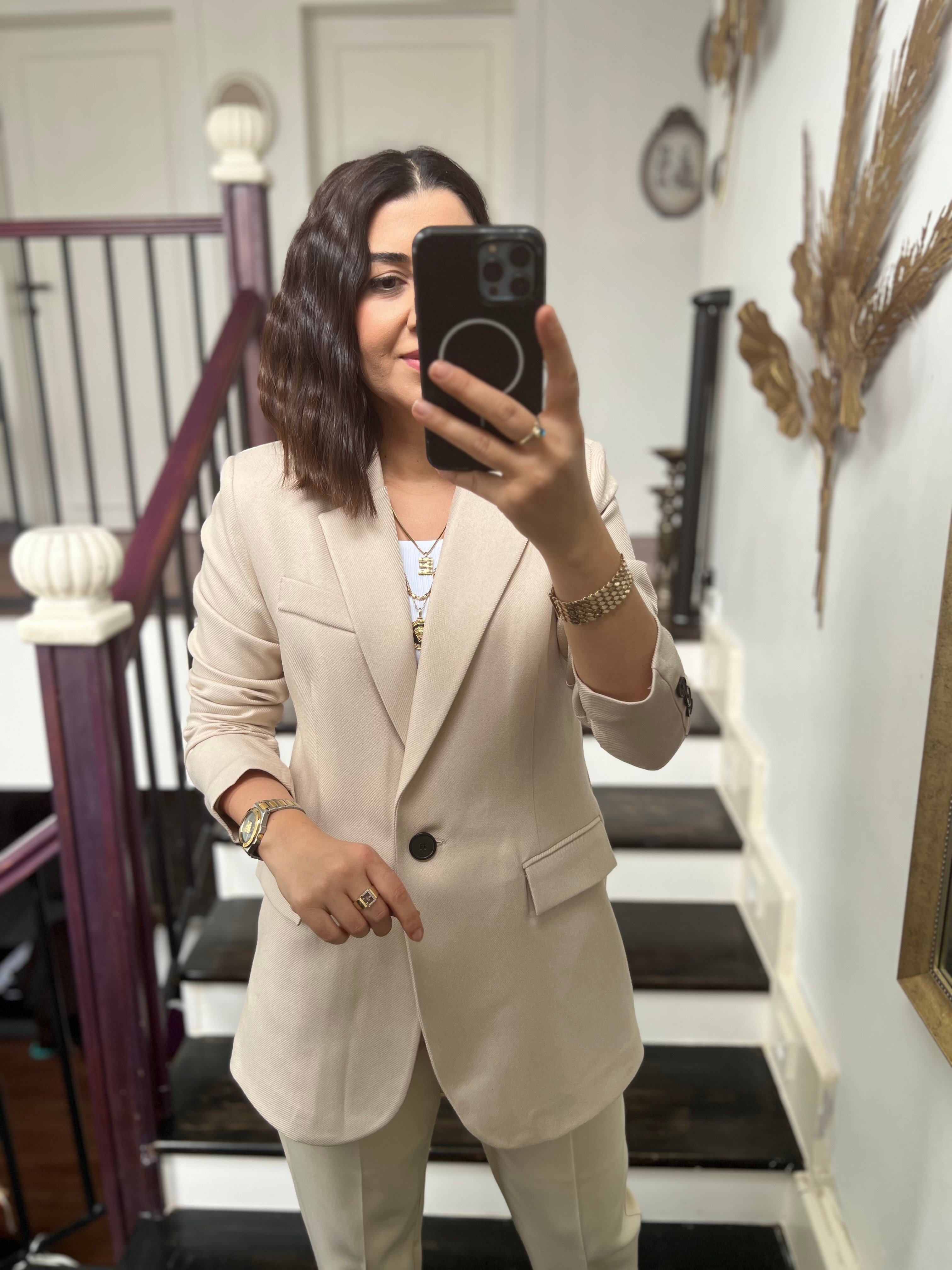 Tek Düğmeli Yün Ceket Taş