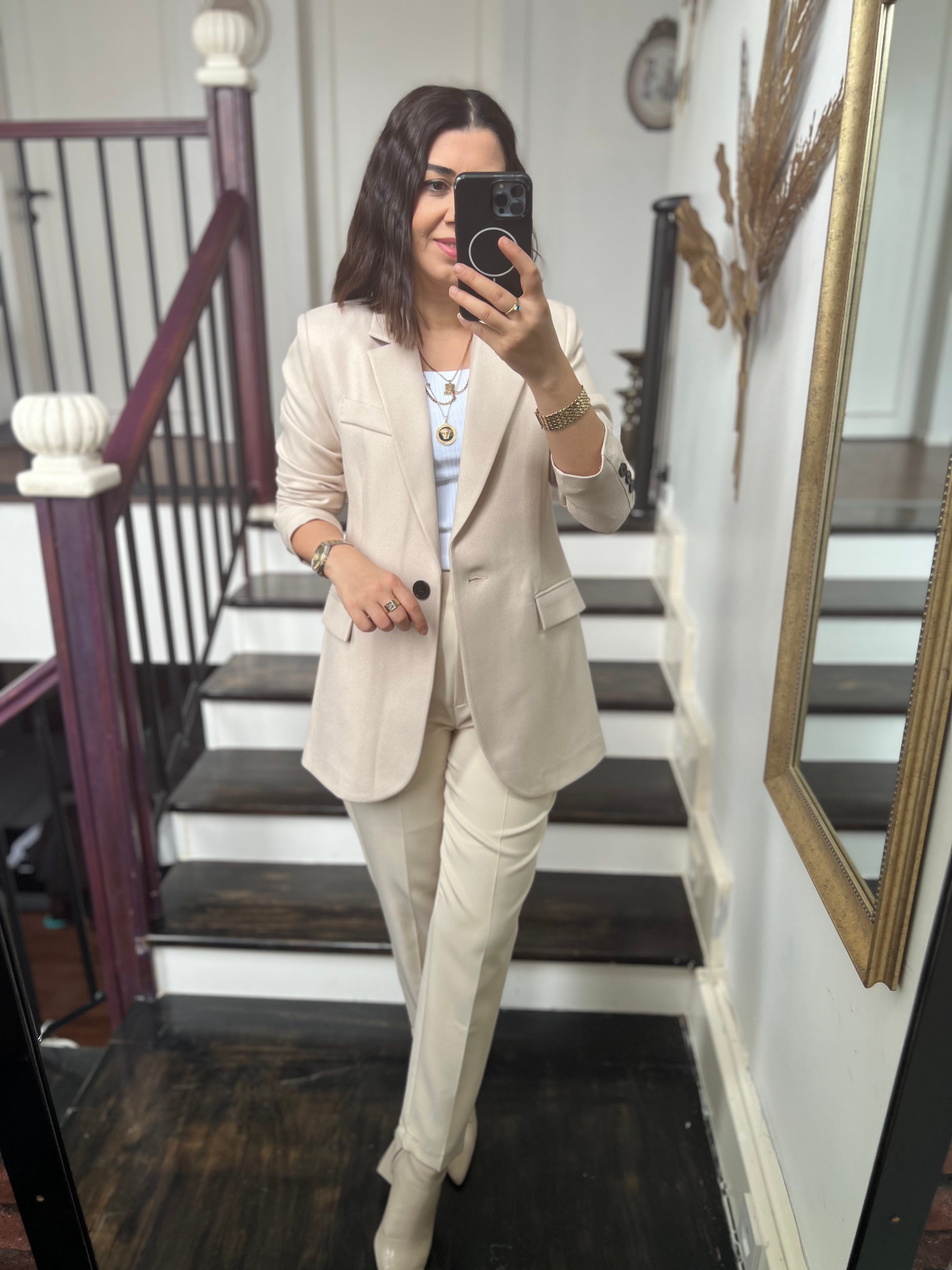 Tek Düğmeli Yün Ceket Taş