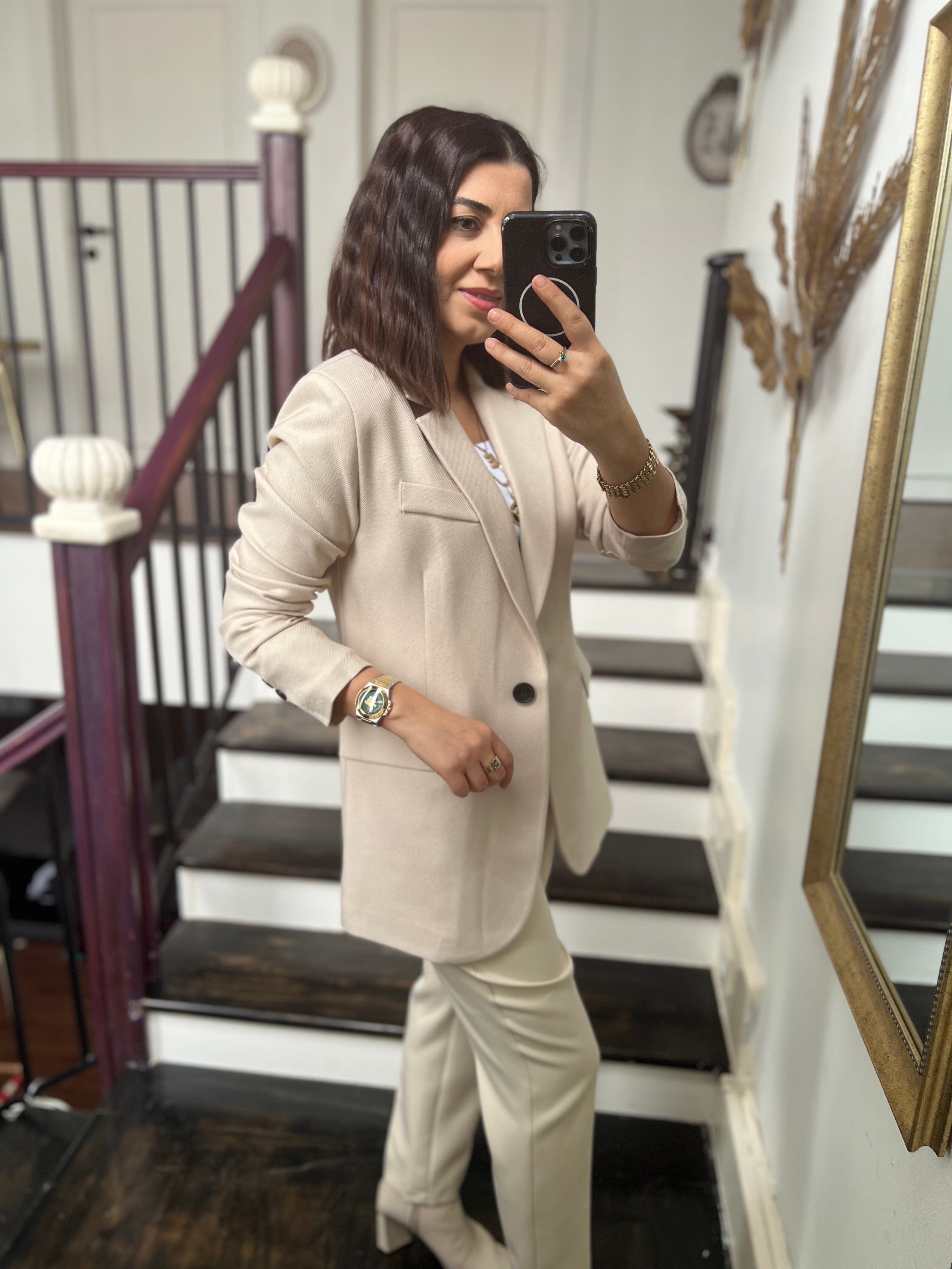 Tek Düğmeli Yün Ceket Taş