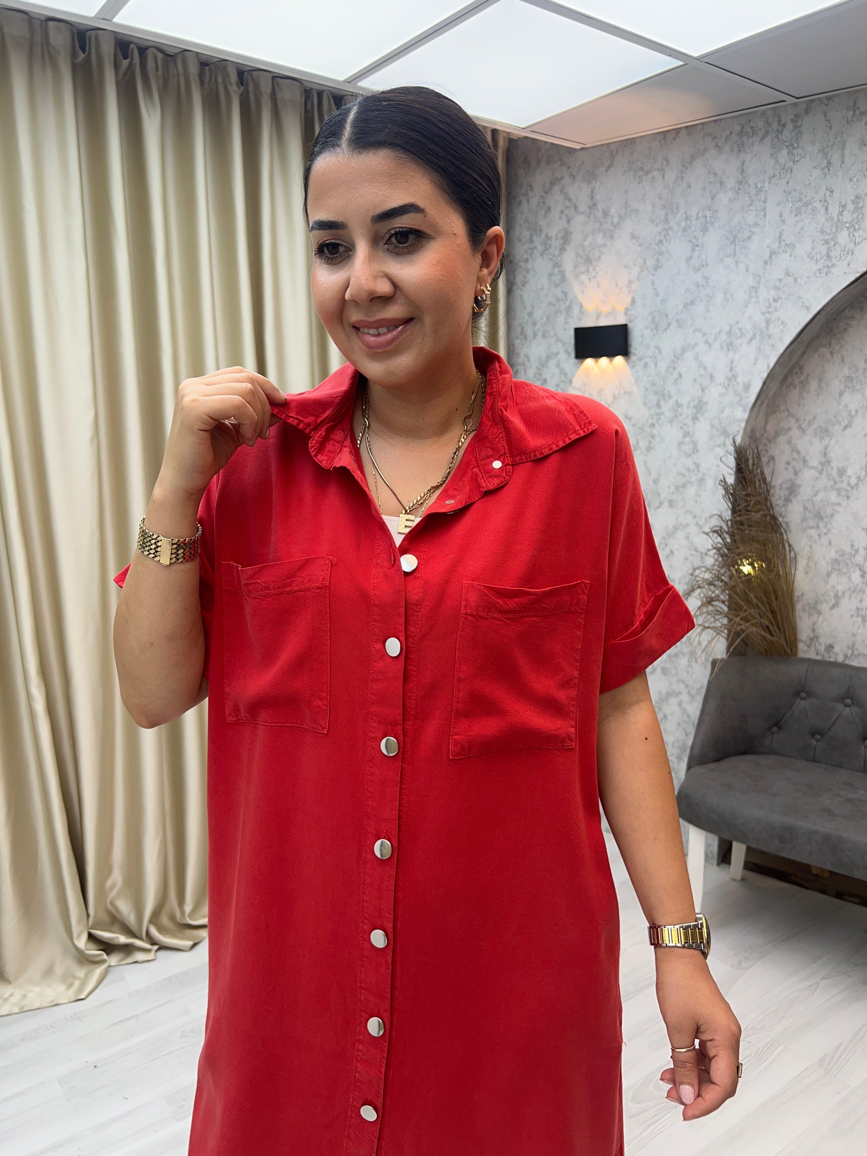 Tensel  Jean Elbise Kırmızı