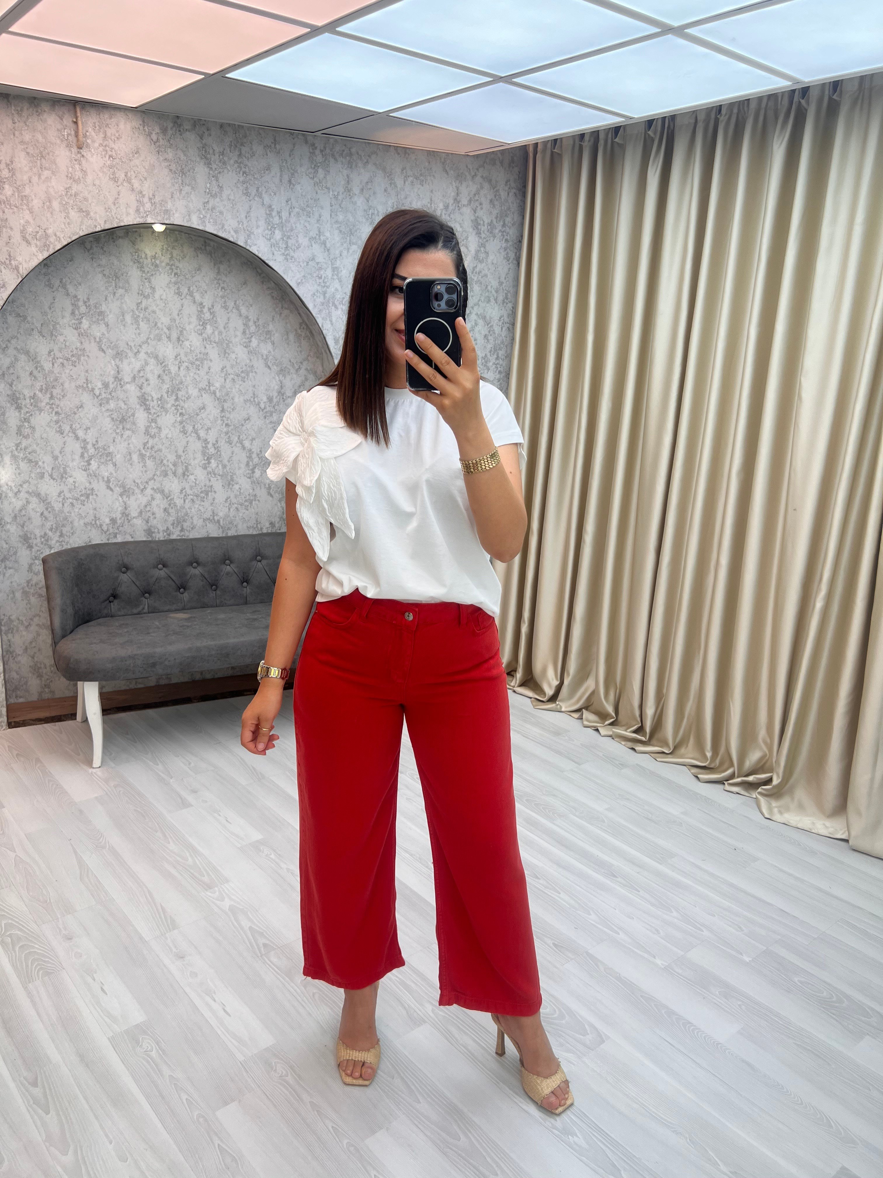 Tensel Kot Pantolon Kırmızı