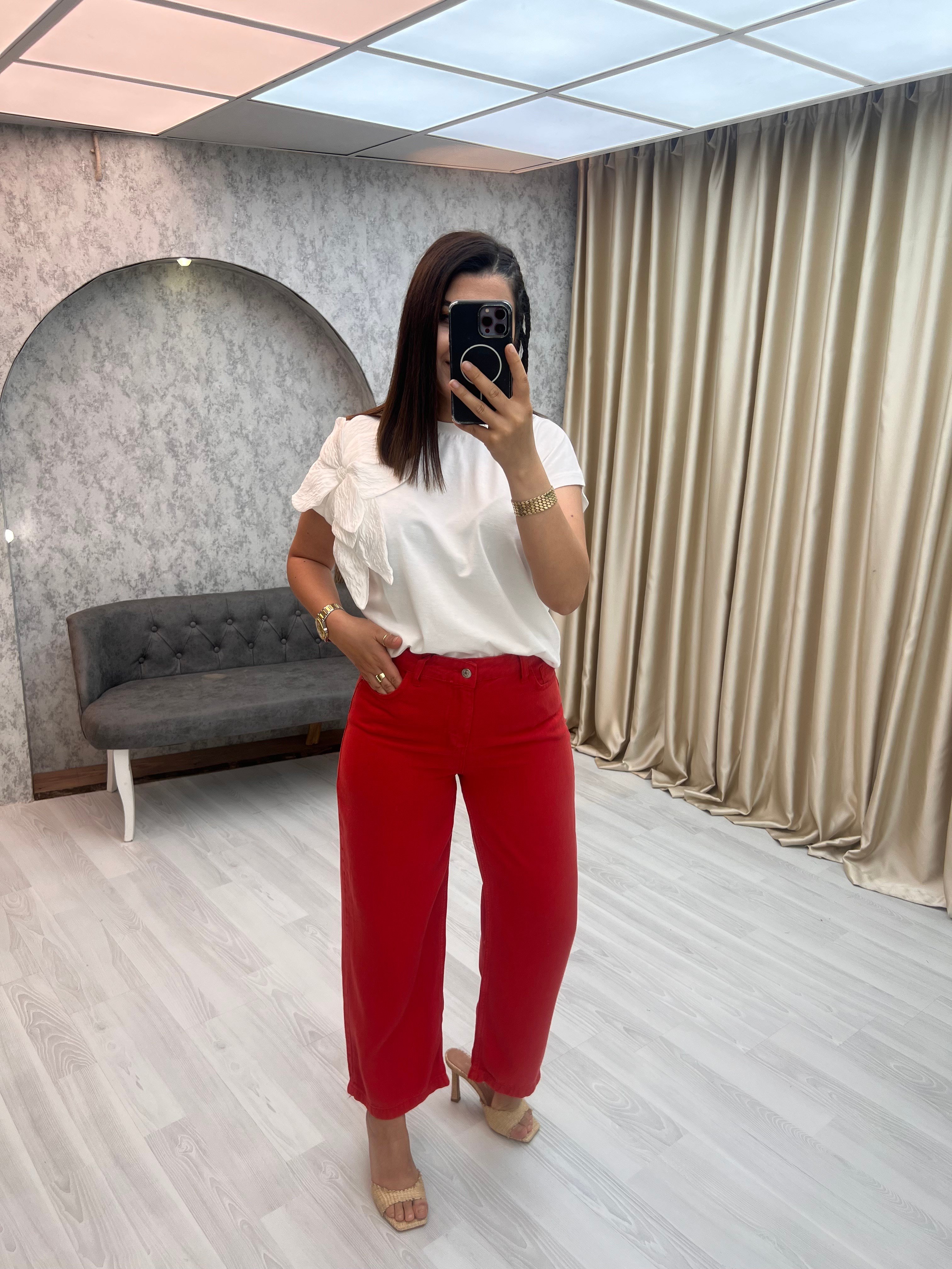 Tensel Kot Pantolon Kırmızı