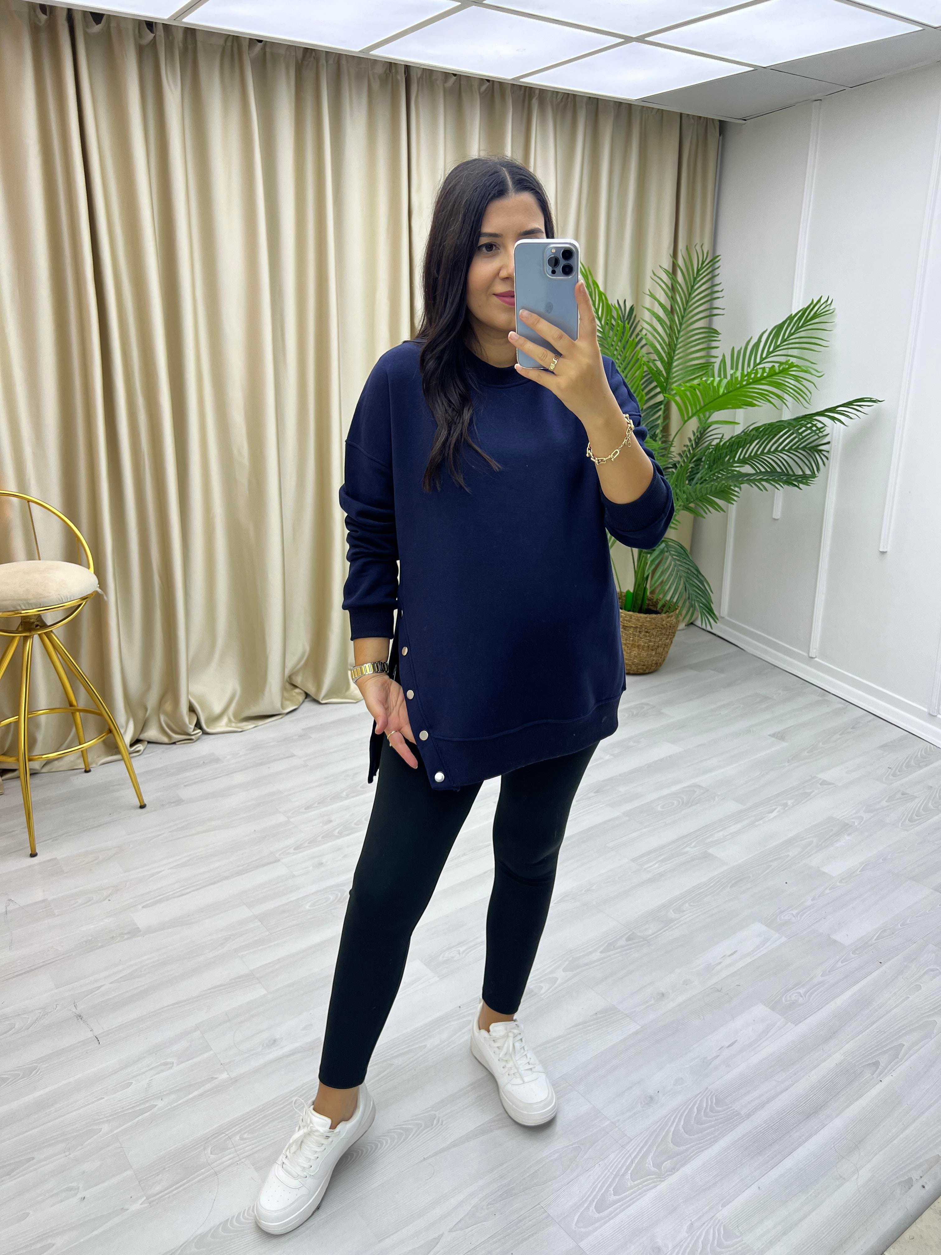 Yanlar Zımbalı Şardonlu Sweat Lacivert