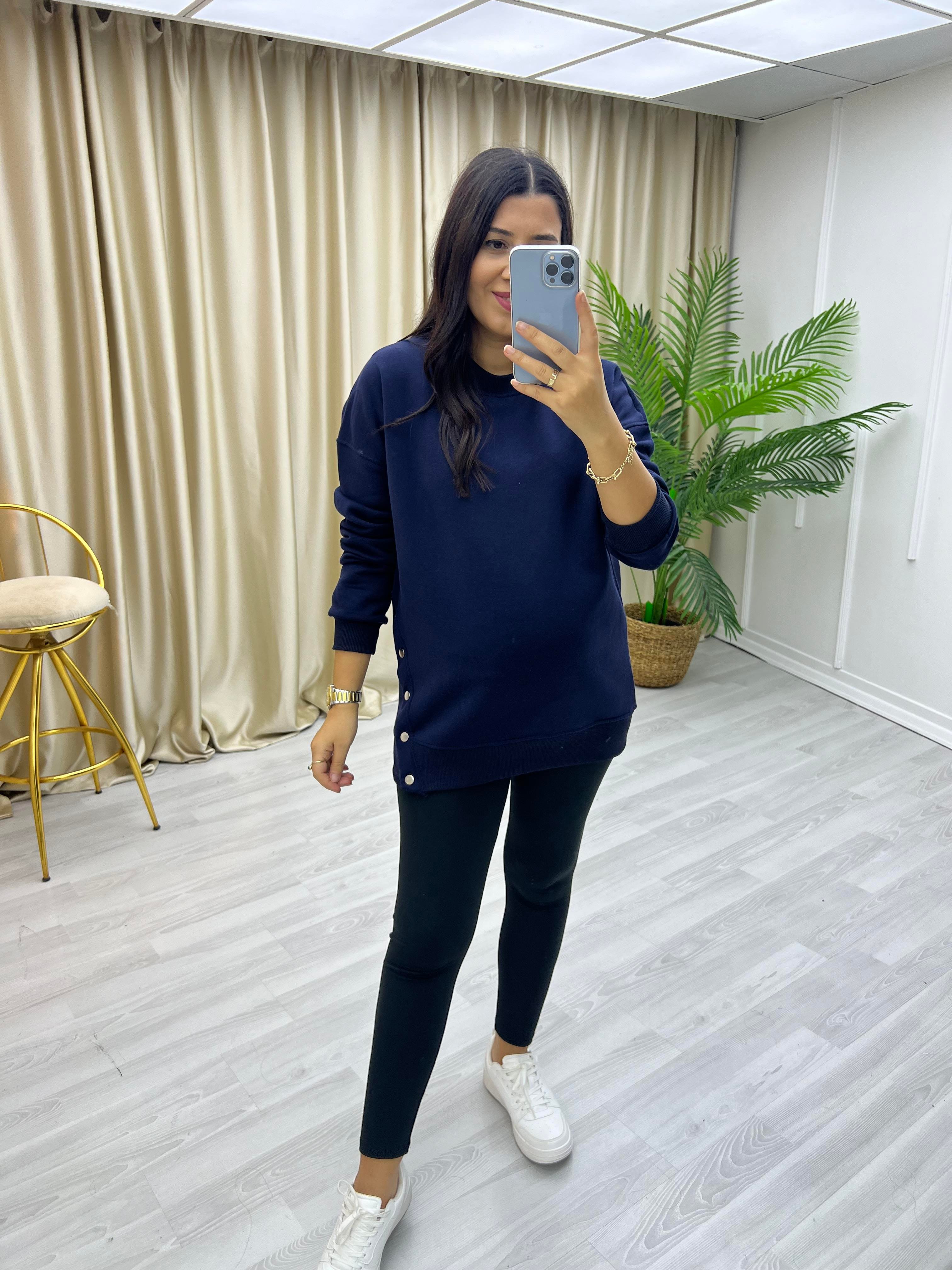 Yanlar Zımbalı Şardonlu Sweat Lacivert