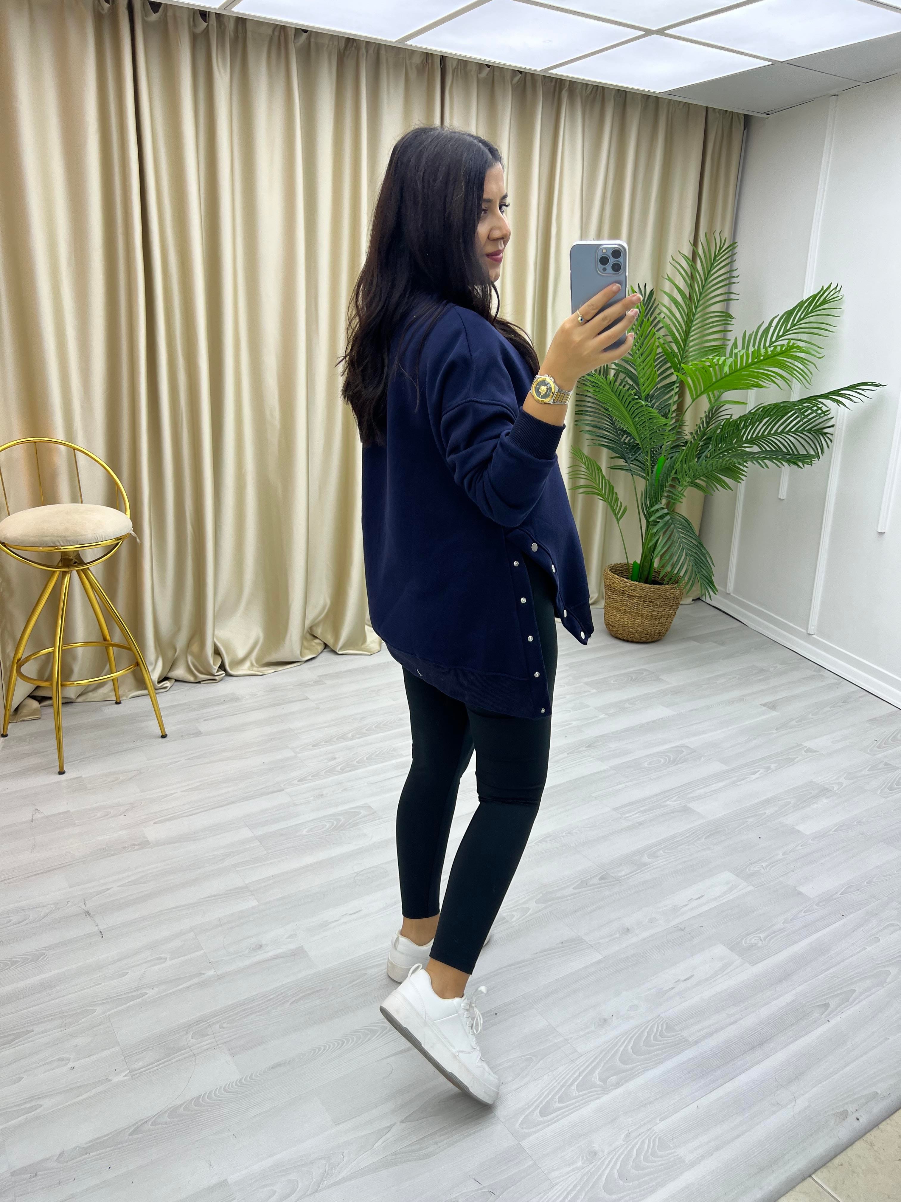 Yanlar Zımbalı Şardonlu Sweat Lacivert