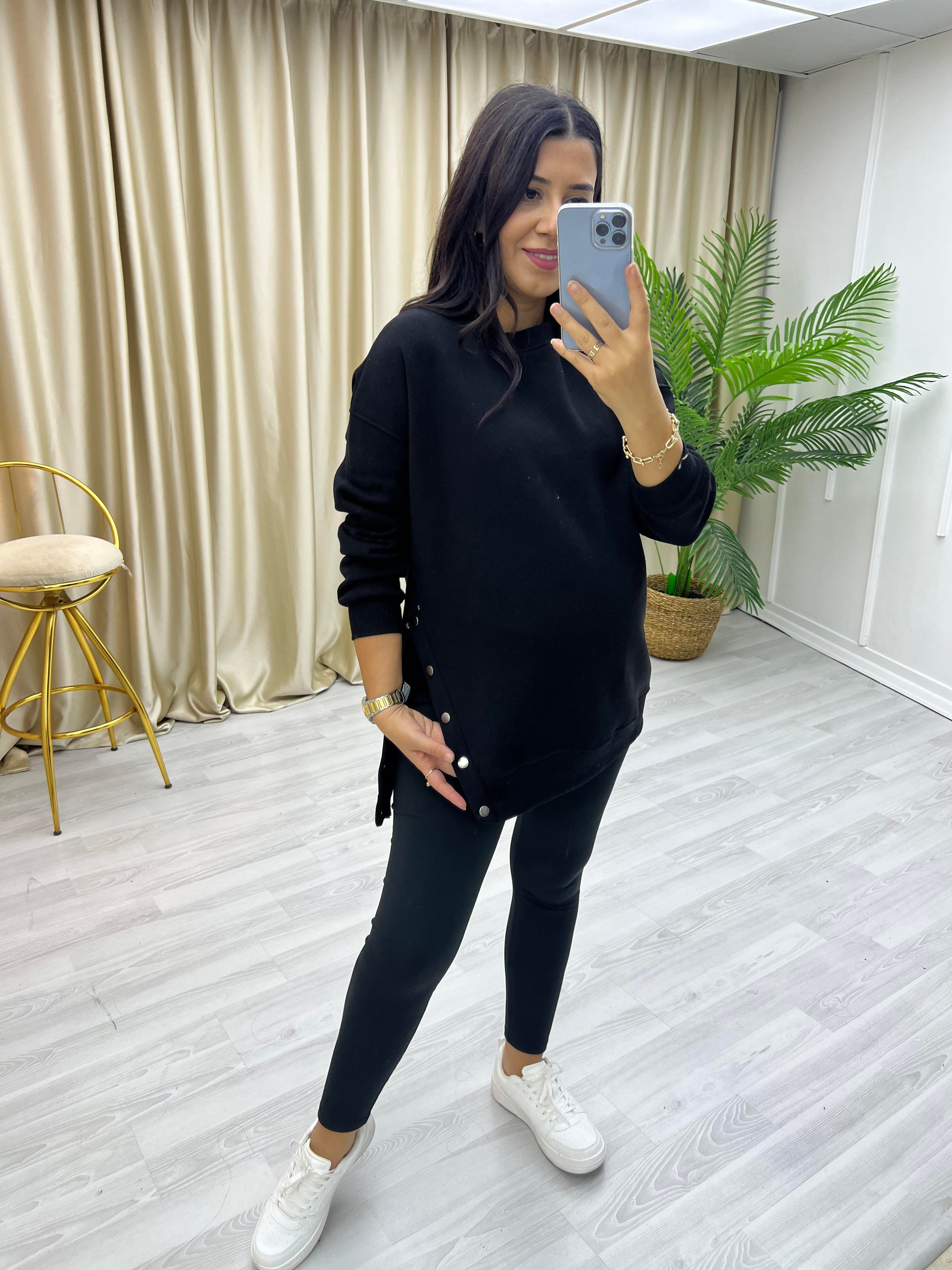 Yanlar Zımbalı Şardonlu Sweat Siyah