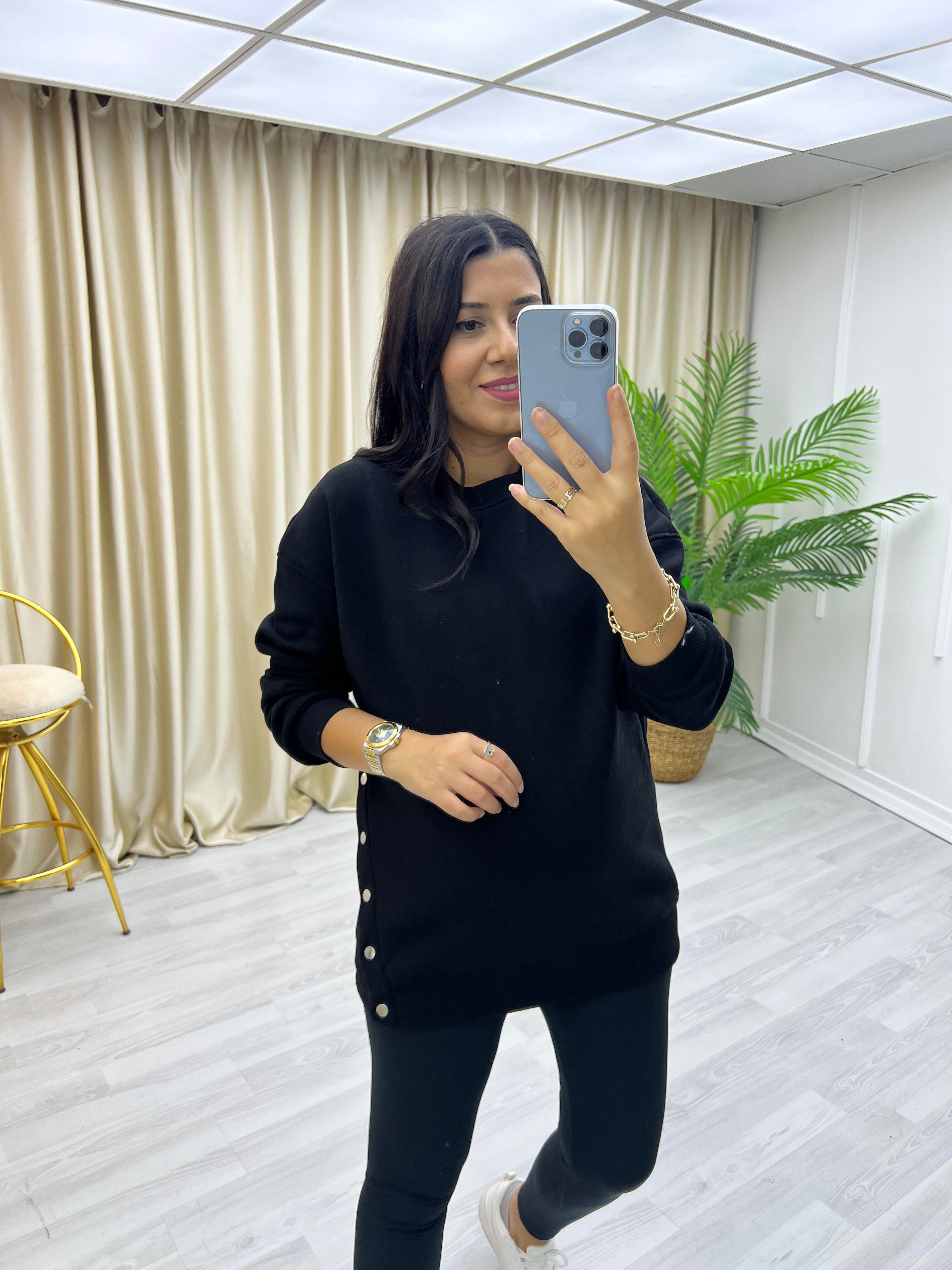 Yanlar Zımbalı Şardonlu Sweat Siyah