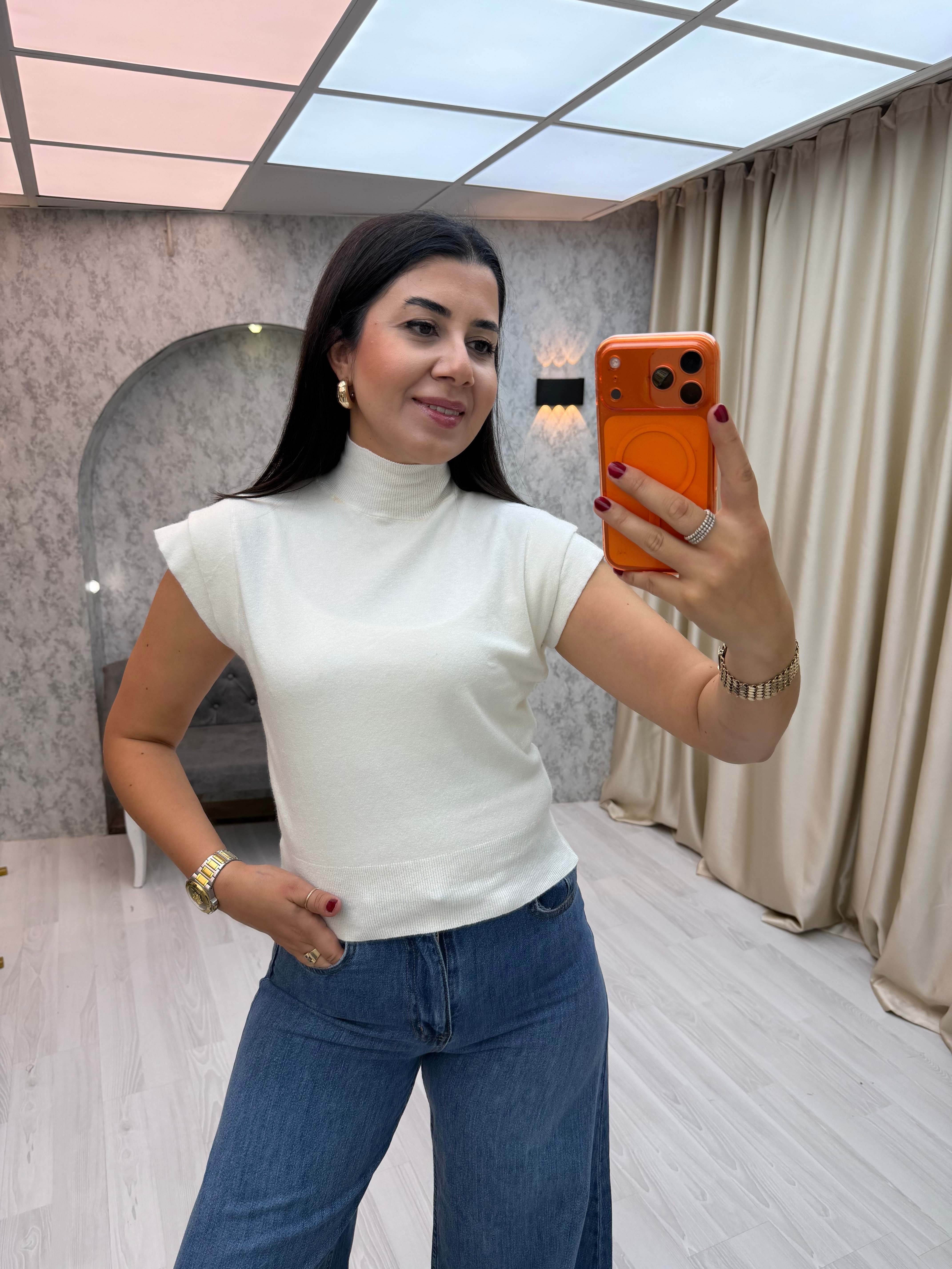 Yarım Balıkçı Süveter Ekru