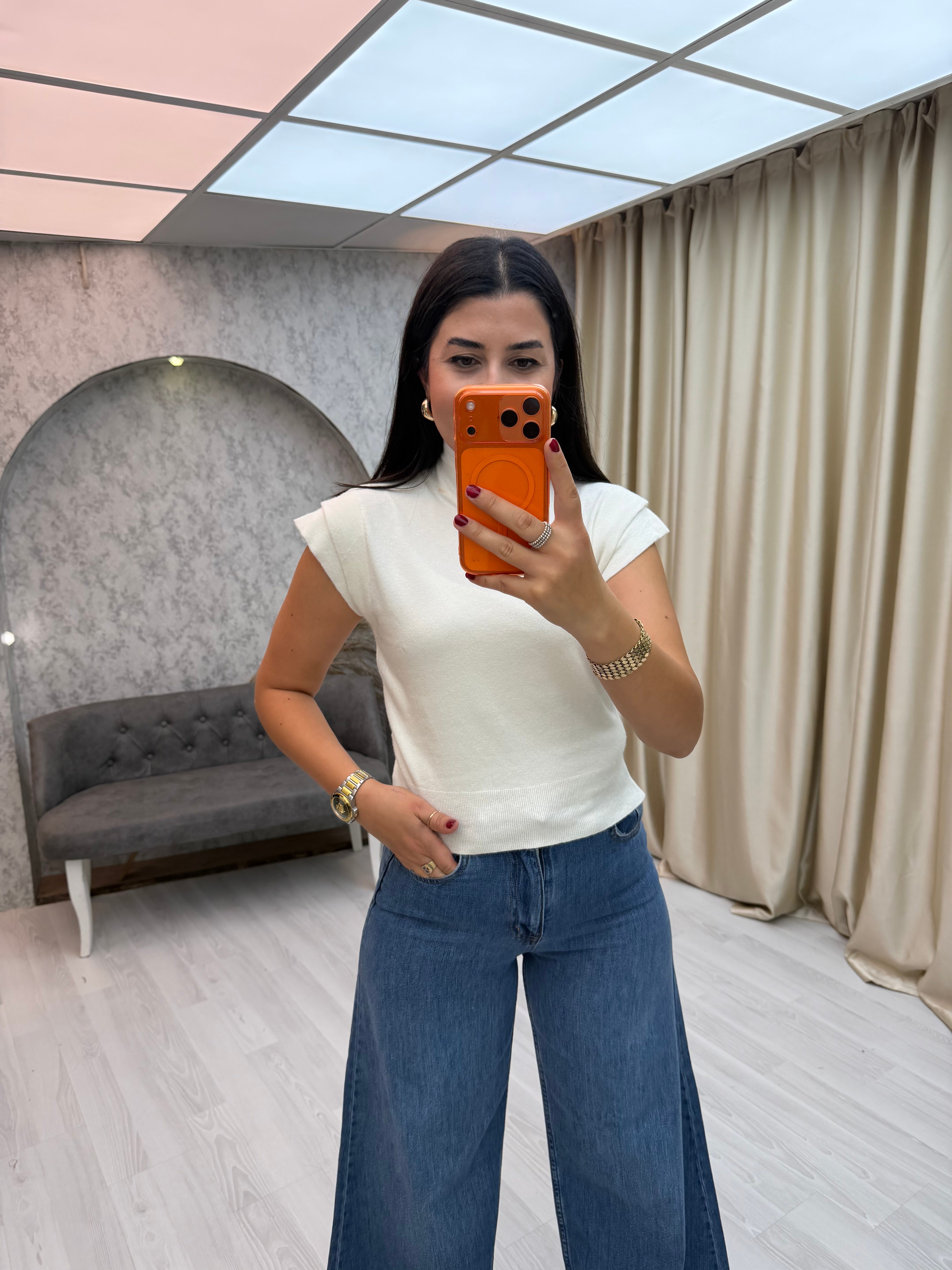 Yarım Balıkçı Süveter Ekru