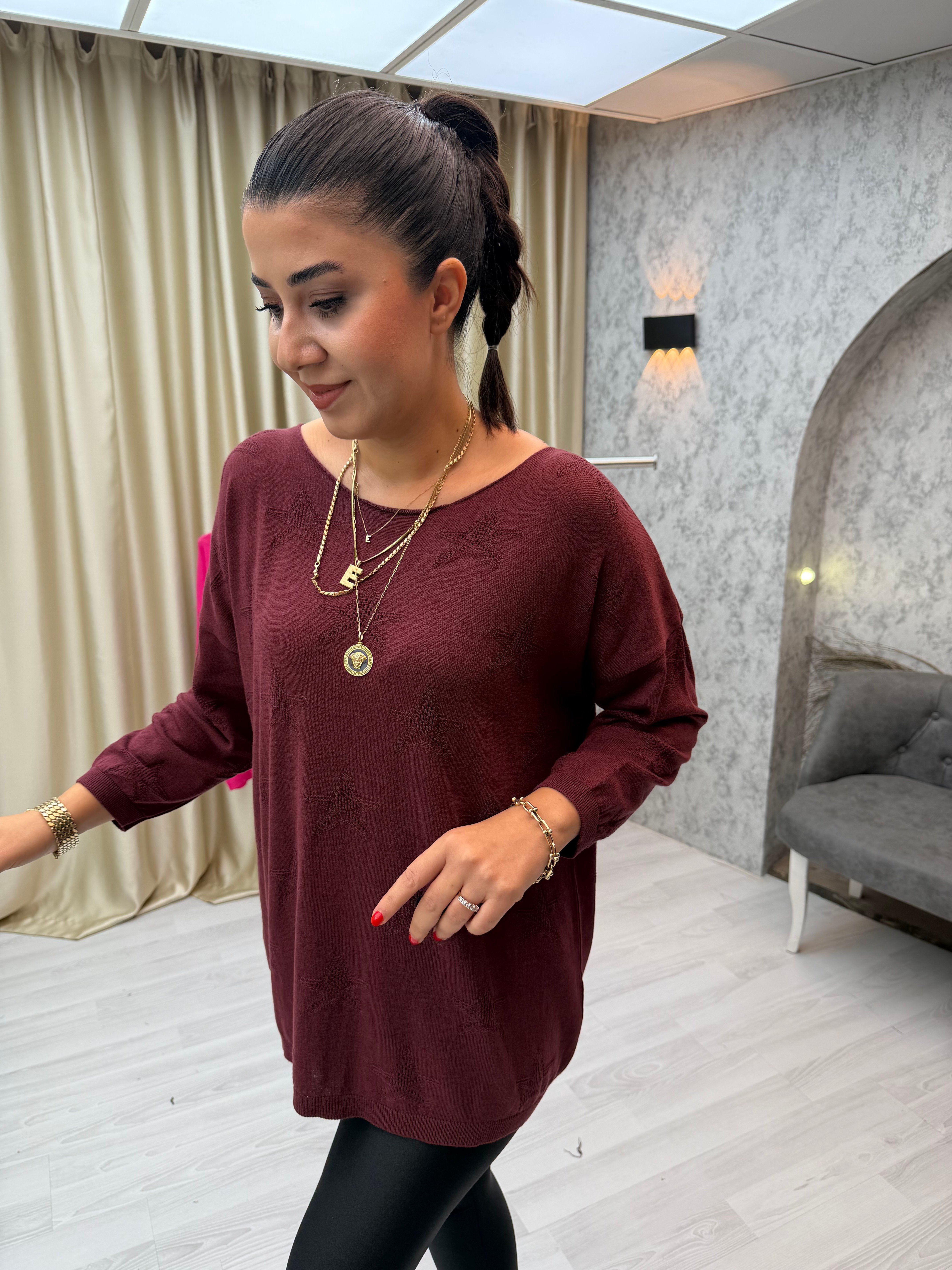 Yıldız Desen Pamuk Salaş Triko Bordo