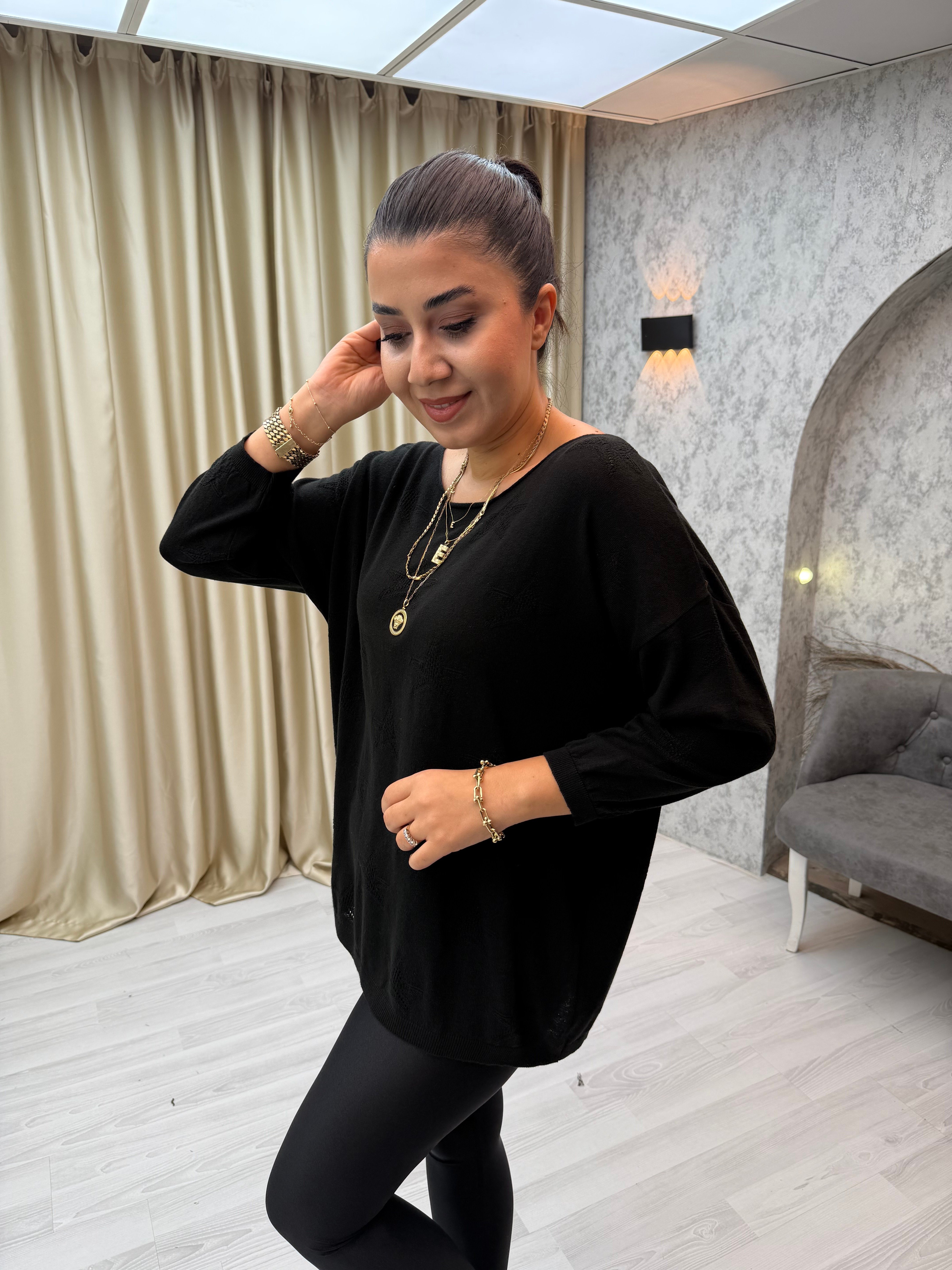 Yıldız Desen Pamuk Salaş Triko Siyah