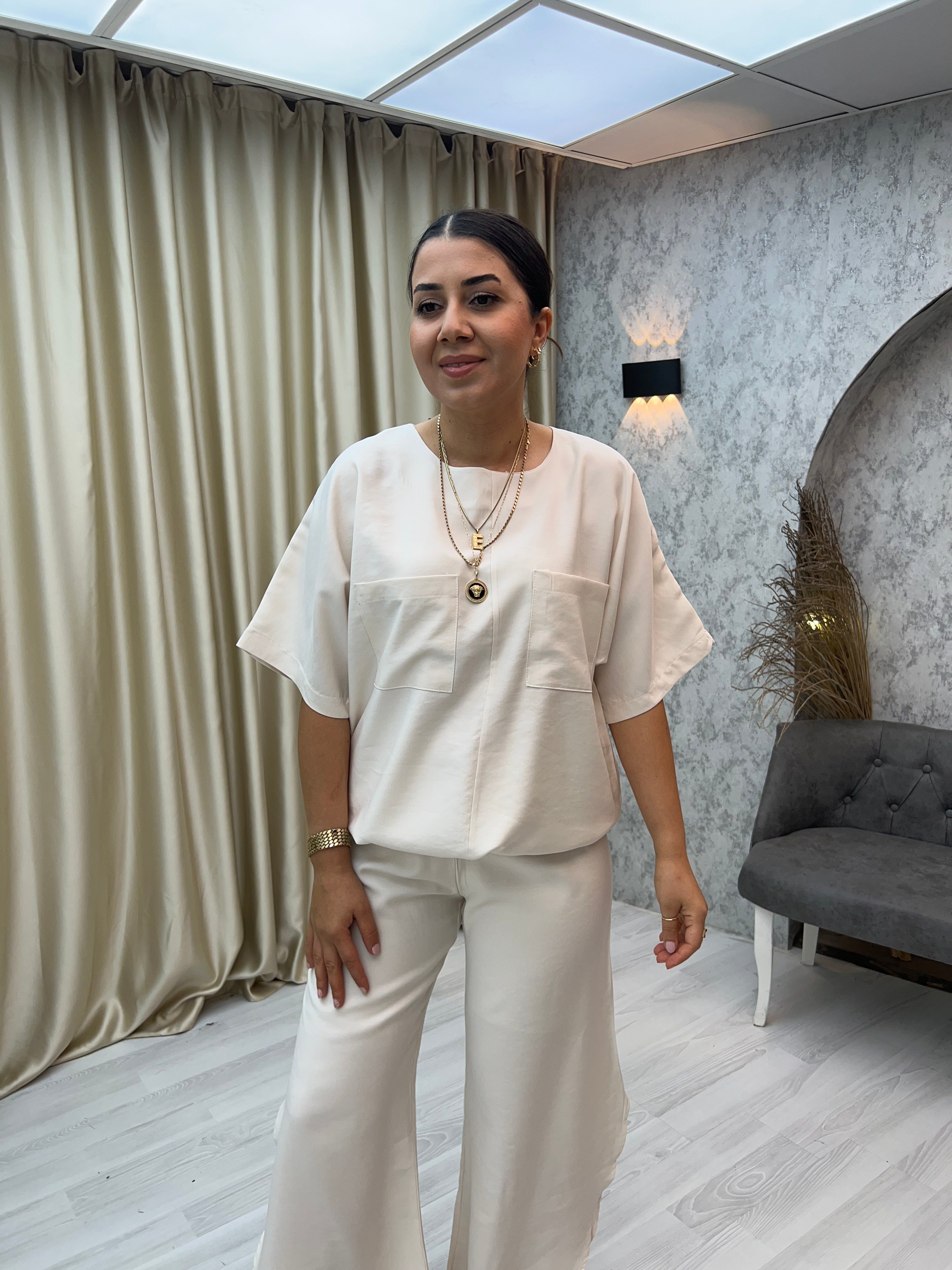 Zr Yırtmaçlı Pantolon Bluz Takım Taş