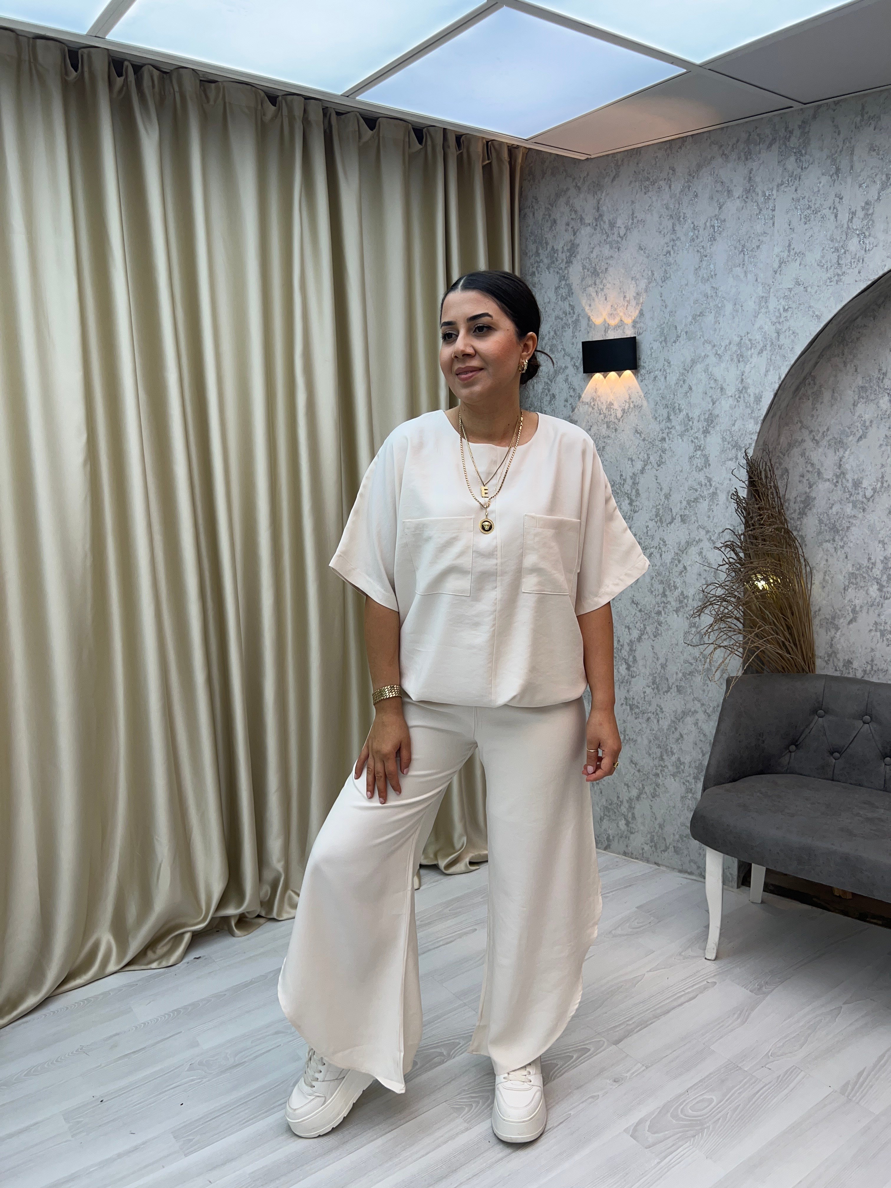 Zr Yırtmaçlı Pantolon Bluz Takım Taş