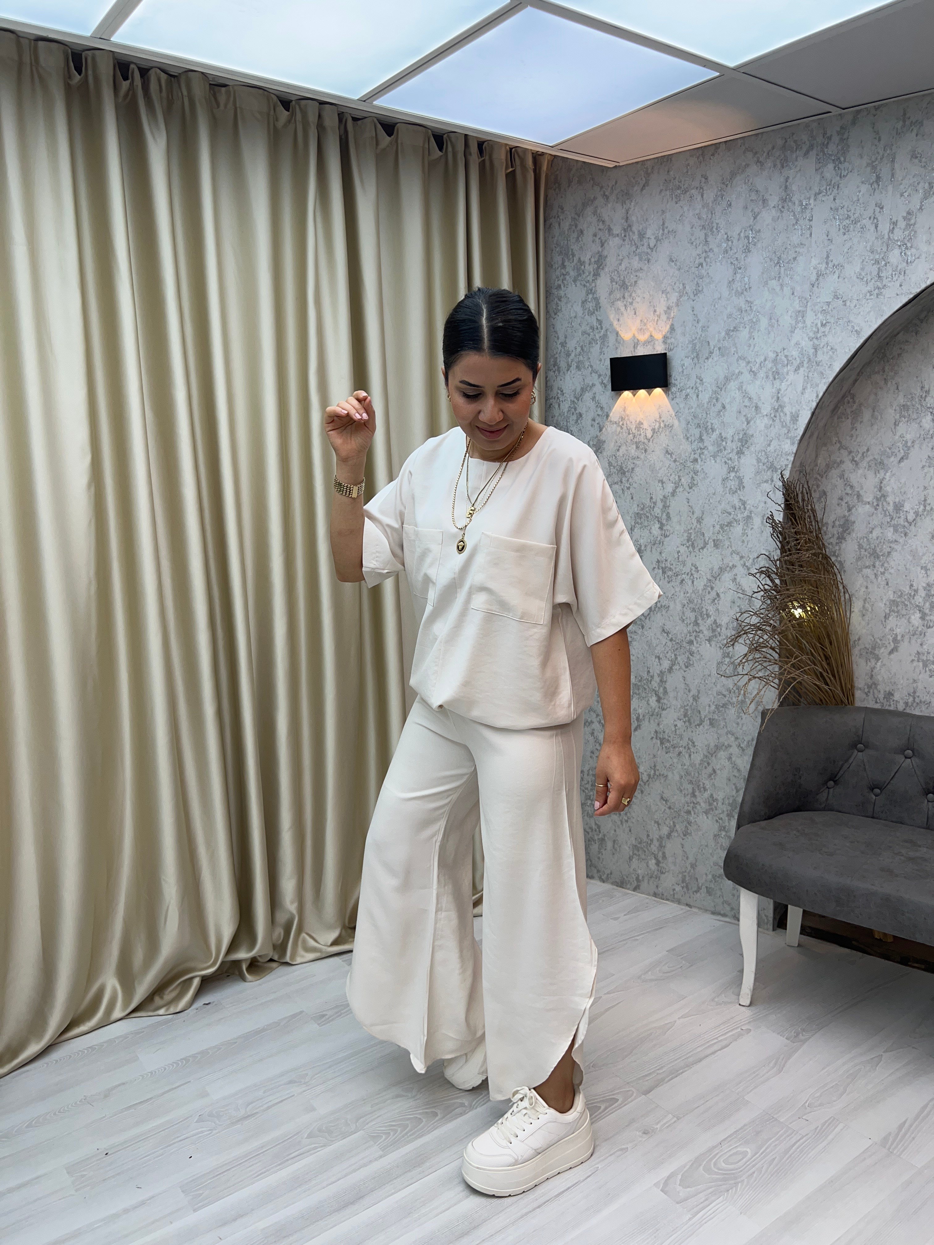 Zr Yırtmaçlı Pantolon Bluz Takım Taş