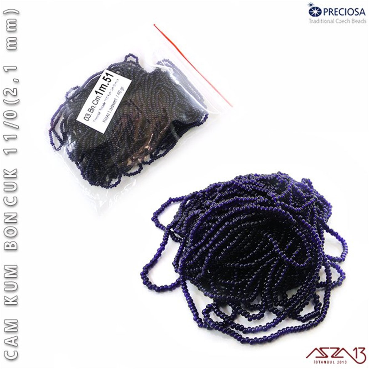 11/0 Numara Kum BoncukBONCUK ve TAŞPreciosaKoyu Lacivert Cam Kum Boncuk 11/0 (2,1 mm) 40 gr
