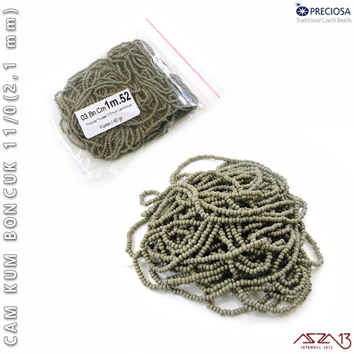 11/0 Numara Kum BoncukBONCUK ve TAŞPreciosaFüme Cam Kum Boncuk 11/0 (2,1 mm) 40 gr