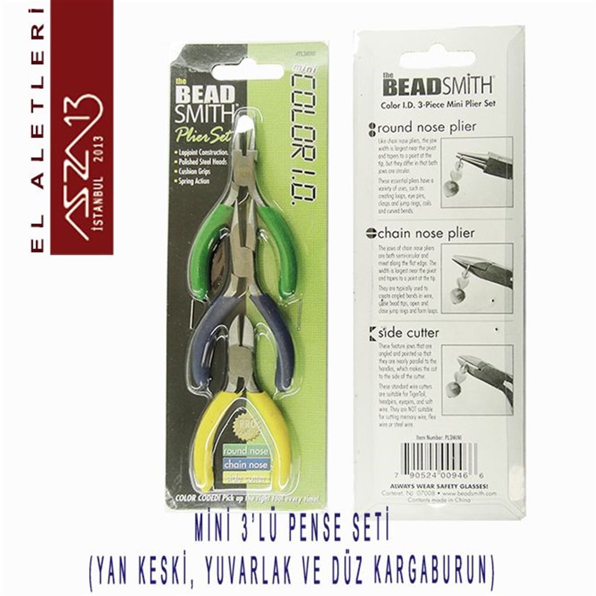 3'lü Mini Pense SetiALET, ARAÇ ve GEREÇBeadSmith3'lü Mini Kargaburun, Yan Keski ve Pense Seti